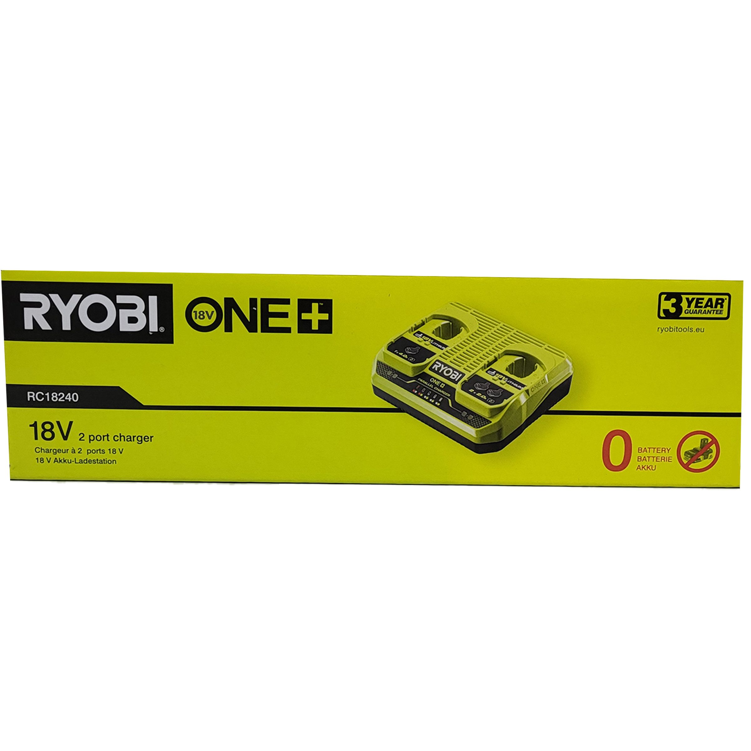 RYOBI Ryobi RC18240 - 18V ONE+ Doppel-Ladegerät (ohne Akkus), schnell Akku-Ladestation (1-tlg)