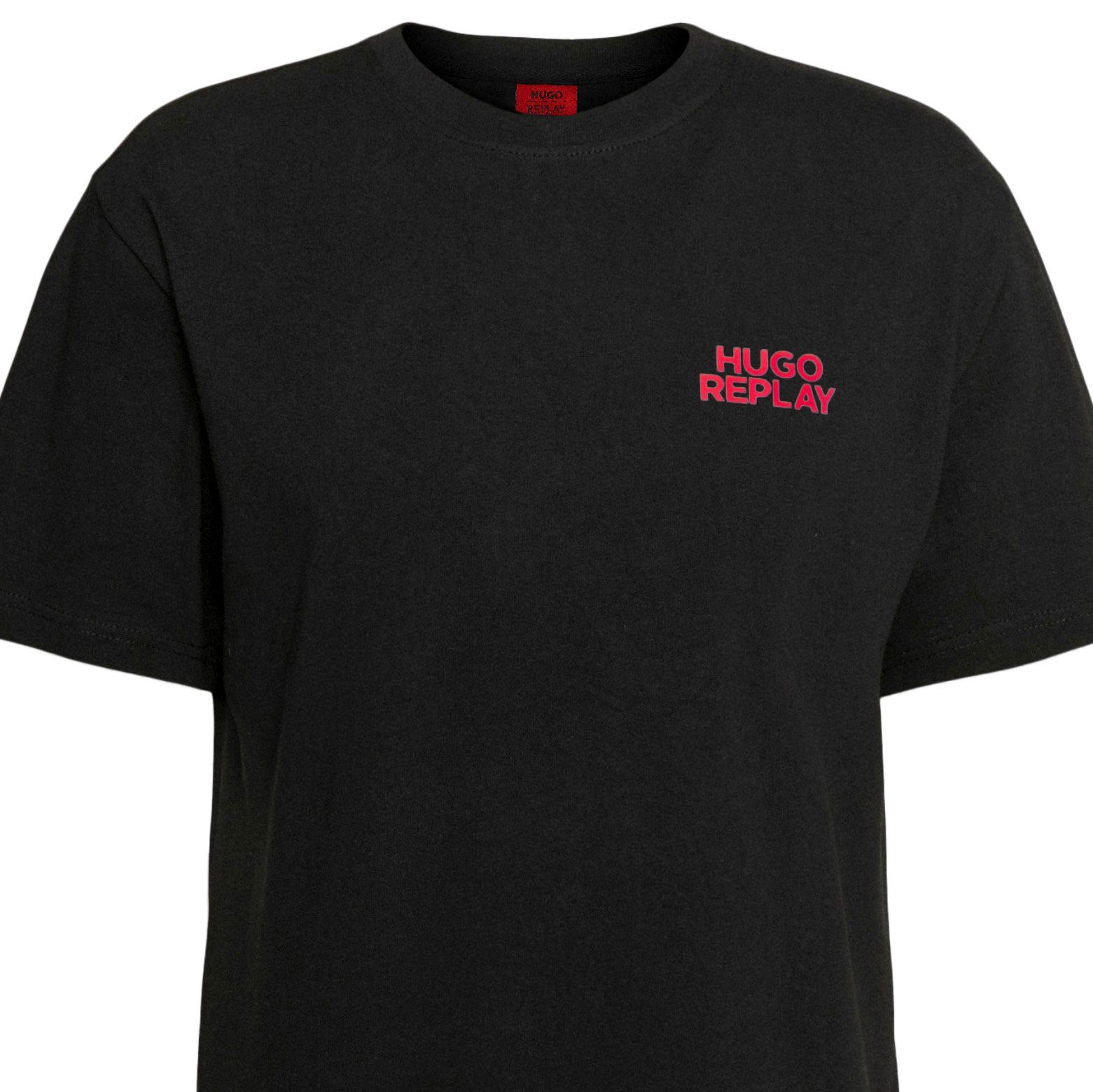 Shirt Hugo Replay Logo Brust HUGO mit der Schwarz Herren Boss T-Shirt auf