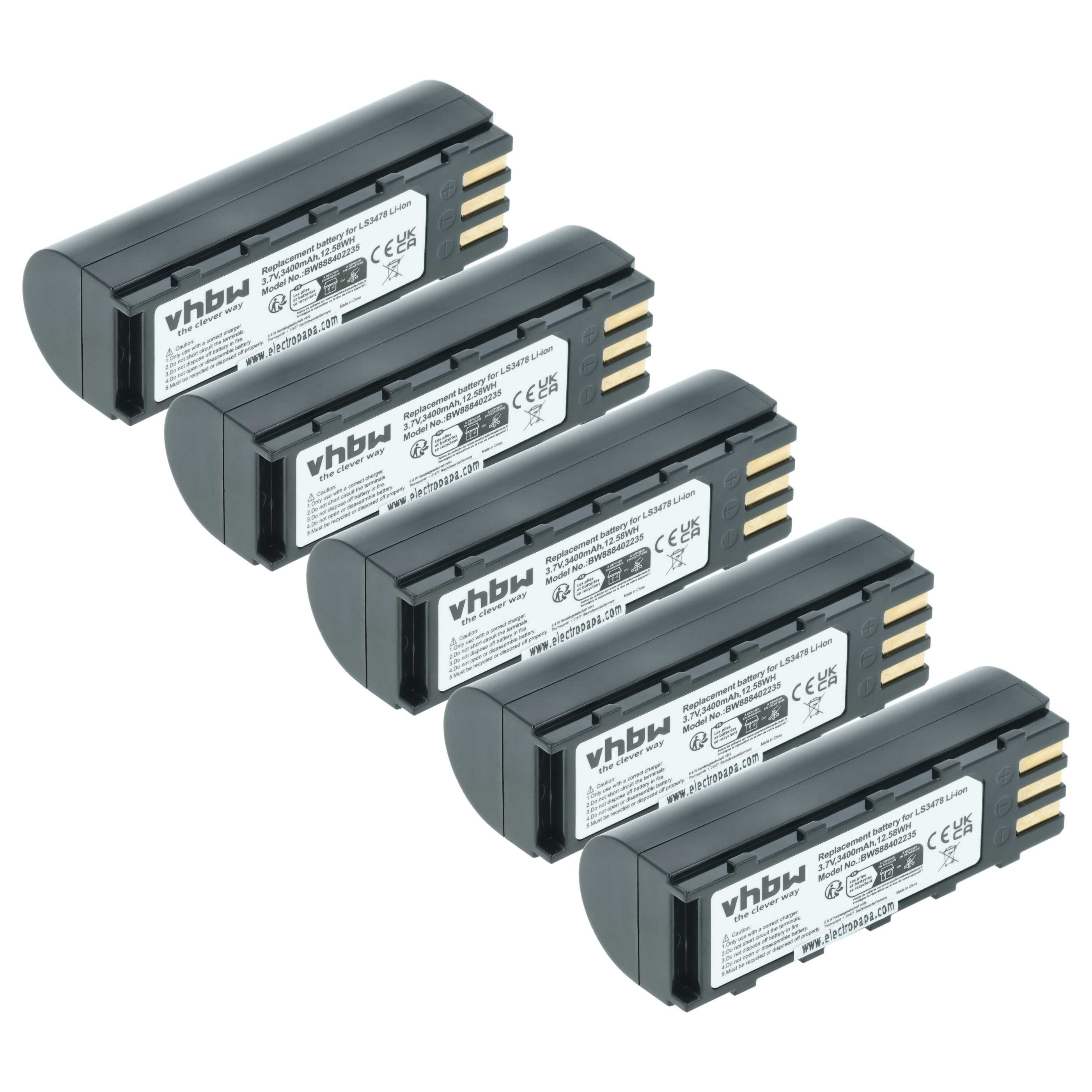 vhbw Akku passend für Symbol LS3478ER, LS3578, DSS3478, LS3478, MT2000, Akku Akku Li-Ion 3400 mAh (3,7 V, 5 St), Leistungsfähige Austausch-Akkus für POS-Gerät, Wiederaufladbar, Jede