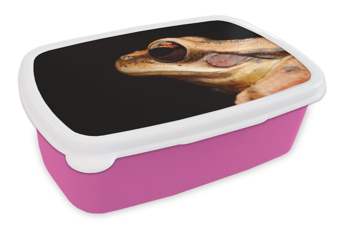 Lunchbox MuchoWow Schwarz, Kinder, Erwachsene, Brotbox Brotdose rosa Snackbox, - Kunststoff - Mädchen, (2-tlg), für Frosch Kunststoff, Auge