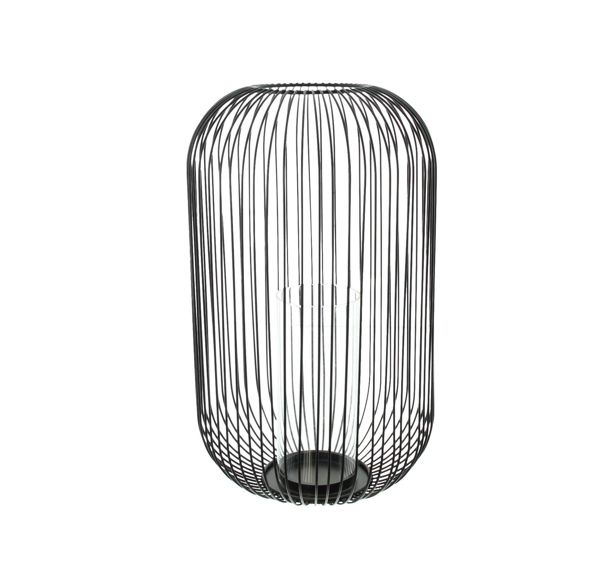 Dekoleidenschaft Bodenwindlicht "Atmosfera" aus Metall, schwarz, 41 cm hoch, Kerzenhalter, Windlicht, Kerzenständer groß mit Glaszylinder