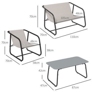 Outsunny Sitzgruppe Gartenmöbel-Set mit 2 Sesseln, 1 Zweisitzer, 1 Couchtisch, (Gartensitzgruppe, 4-tlg., Gartengarnitur), für Balkon, Terrasse, Mesh, Creme
