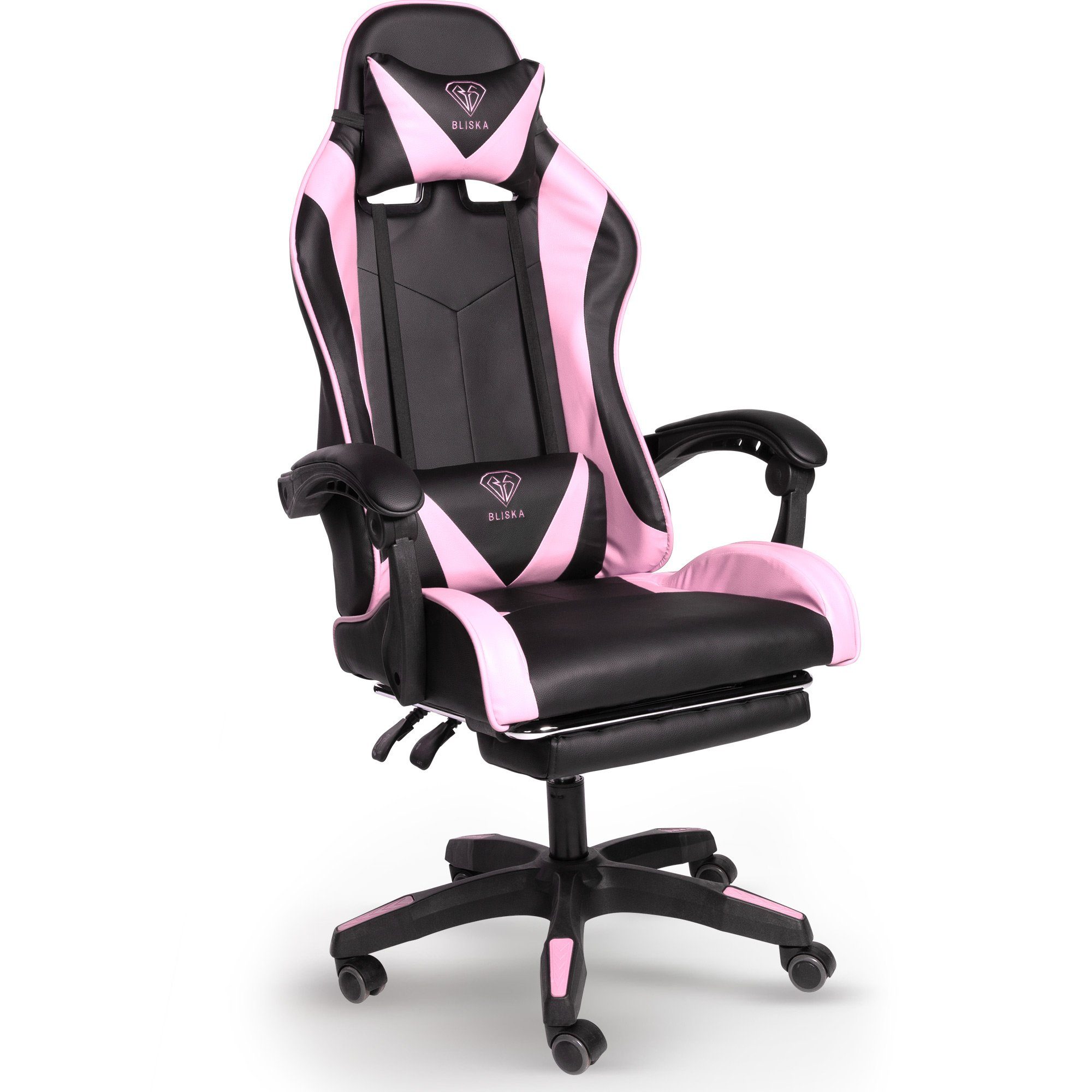 TRISENS Chefsessel Konrad (1 Stück), Gaming Stuhl mit Fußstütze Gaming Chair mit flexiblen Design-Armlehnen Schwarz/Rosa