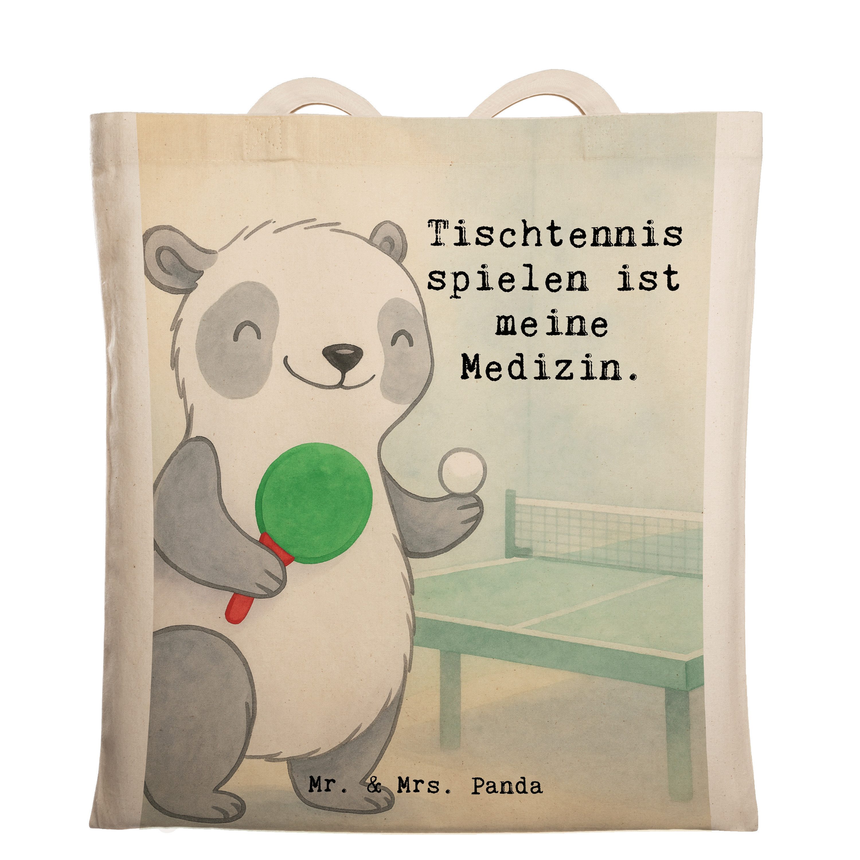 Mr. & Mrs. Panda Tragetasche Panda Tischtennis Design, Jutebeutel, Weiß, Büchertasche, Geschenk, V (Packung), stofftasche baumwolle Uni Tasche Baumwolltasche