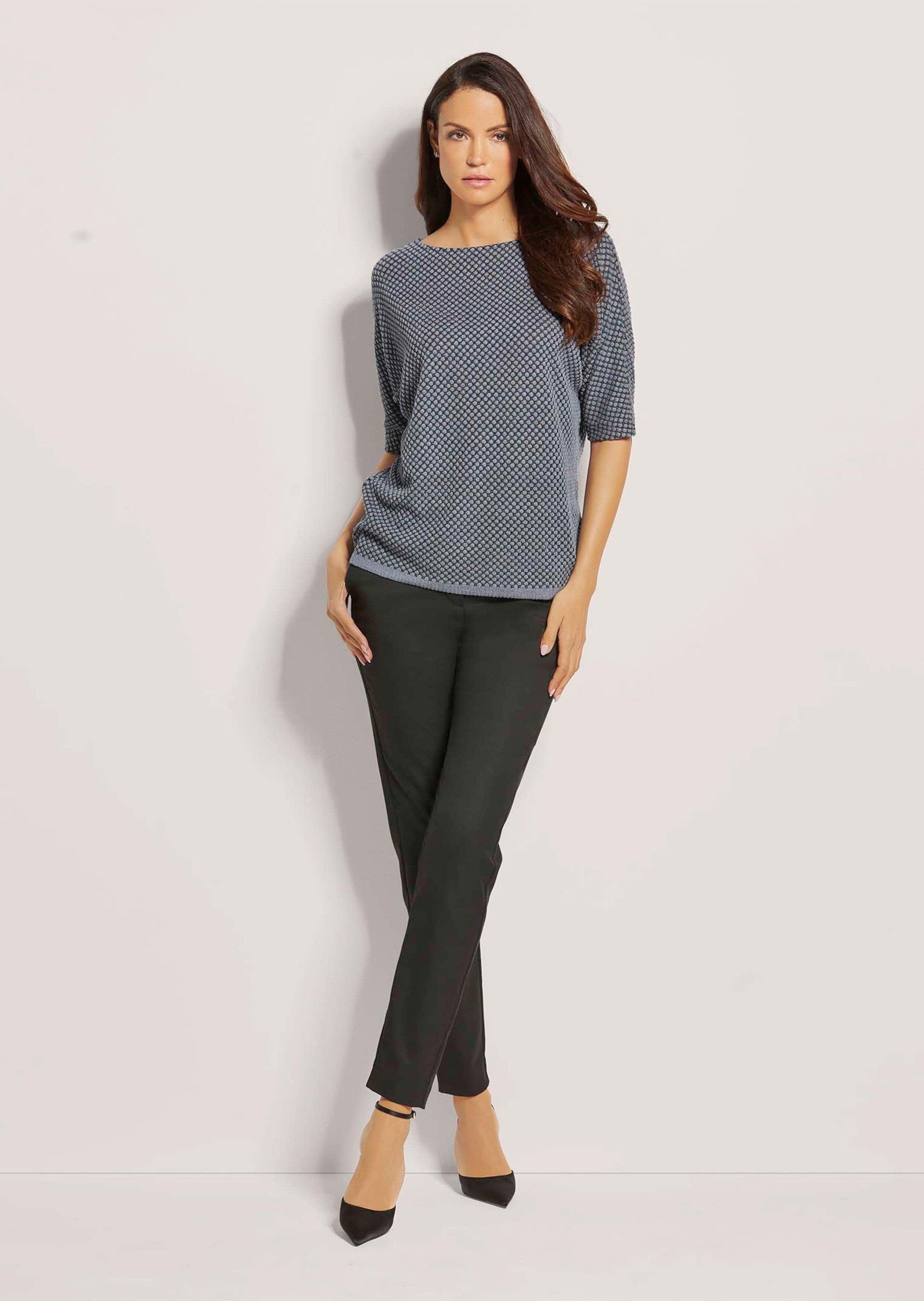 MADELEINE 3/4-Arm-Shirt Oversize-Shirt mit Fledermaus-Ärmeln Uni-Design und U-Boot-Ausschnitt für modernen Look
