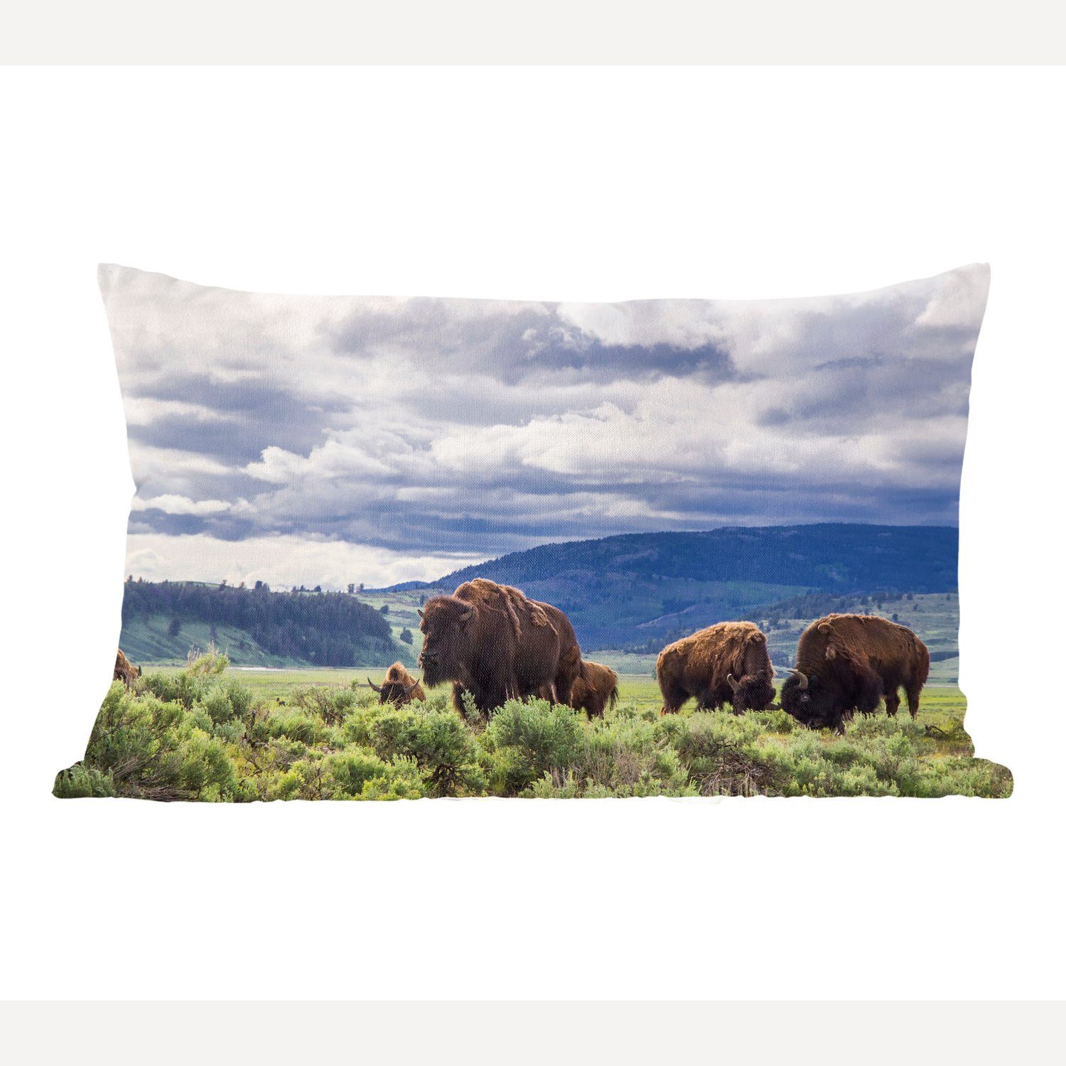 MuchoWow Dekokissen Bison auf einer Wiese in Wyoming, Wohzimmer Dekoration, Zierkissen, Dekokissen mit Füllung, Schlafzimmer