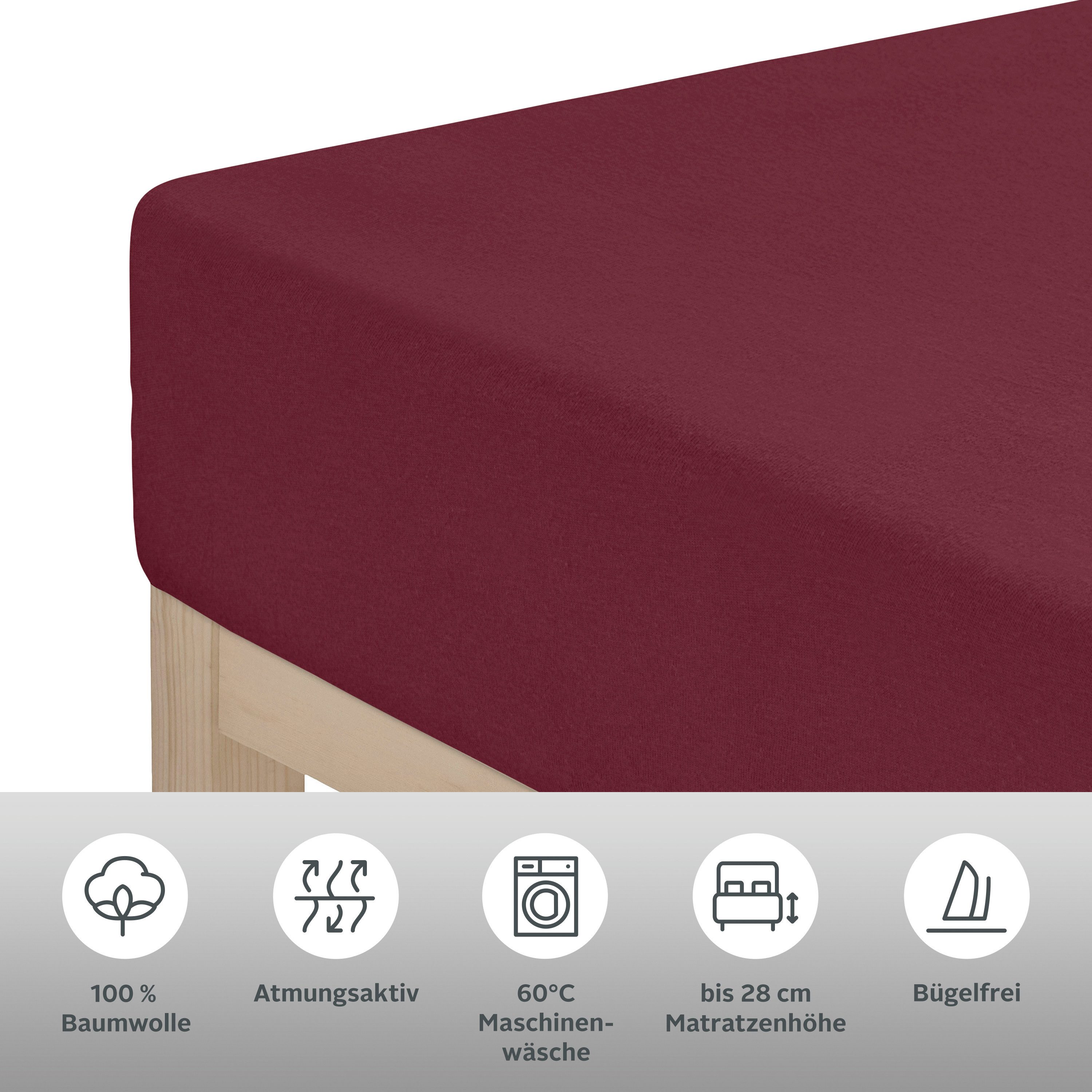 OTTO home Spannbettlaken BLACKBERRY in PREMIUM und BASIC Qualität, 100% Baumwolle, Jersey (160 g/m), Gummizug: rundum, (1 Stück), für hohe Matratzen bis 28 cm,  – Bild 5 von 5