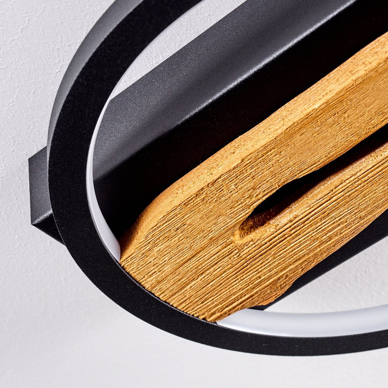 hofstein Deckenleuchte dimmbare Deckenlampe aus Metall/Holz/Kunststoff in Schwarz/Natur/Weiß, LED fest integriert, 3000 Kelvin, Leuchte Länge 22cm, 12 Watt, 1700 Lumen, dimmbar über Lichtschalter