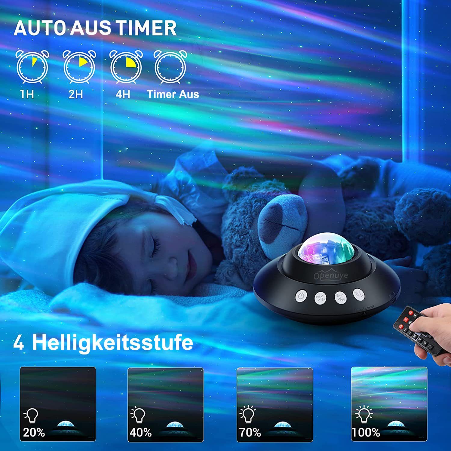 XERSEK LED-Sternenhimmel Bluetooth LED Lampe, Schlafzimmer Einschlaflicht Polarlicht wechselbar, Sternenhimmel LED für Farbwechsel Nachtlicht mit Kinderzimmer, Fernbedienung Timer Projektion Projektor Sternenhimmel