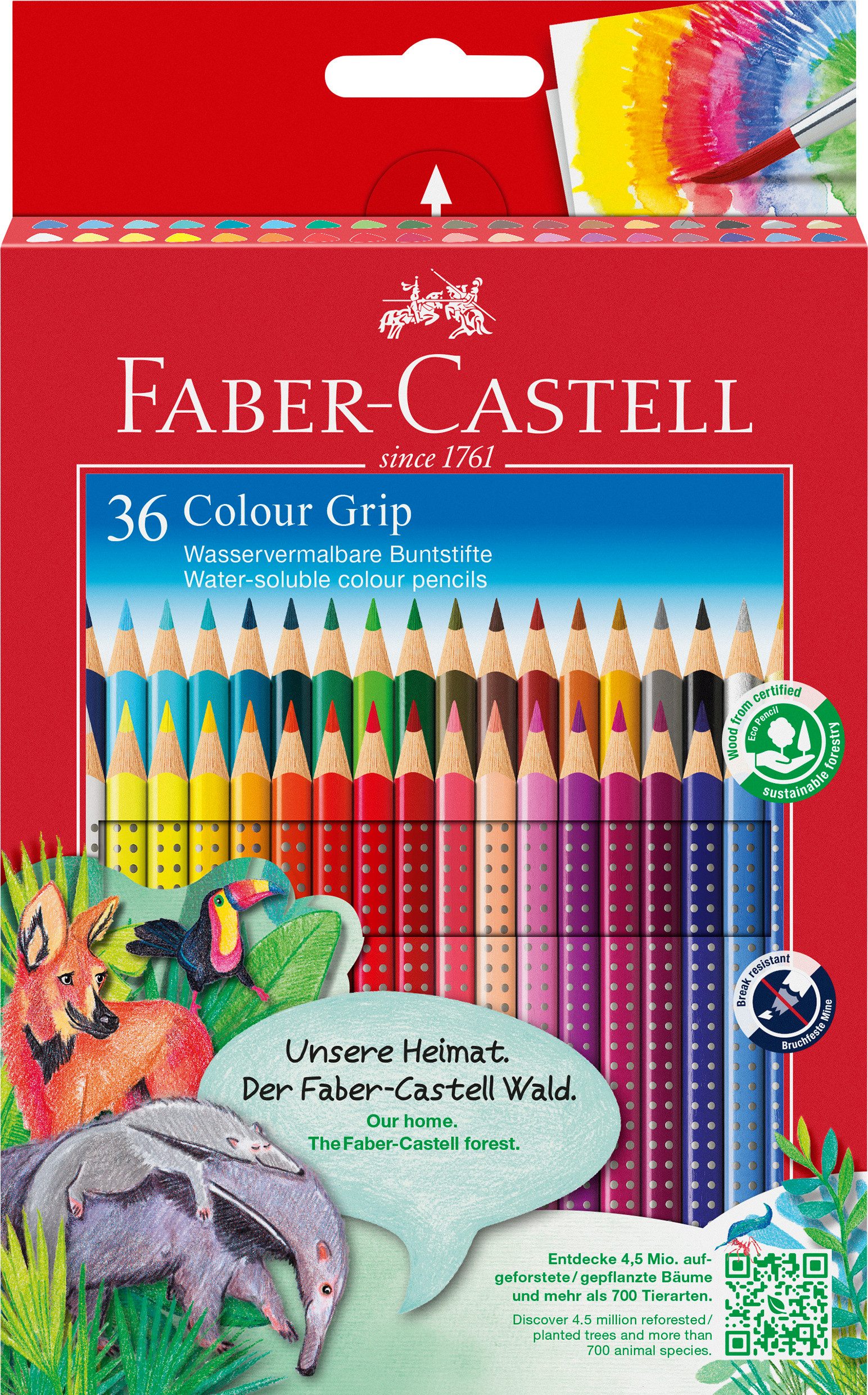 Faber-Castell Buntstift Colour Grip, 36 Farbstifte mit patentierter Grip-Zone im Etui