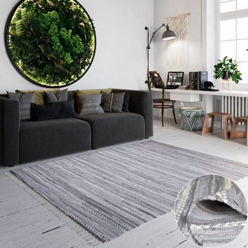 Teppich LeVivier, Home affaire, rechteckig, Höhe: 10 mm, Handweb Teppich, gestreift, reine Baumwolle, handgewebt, mit Fransen