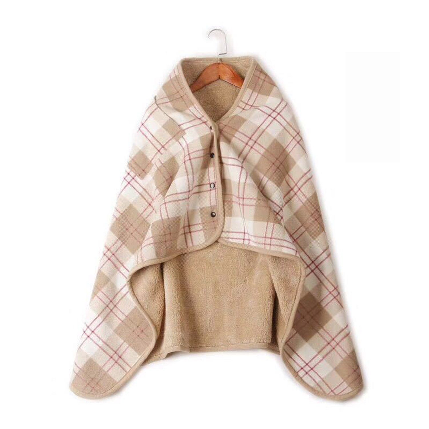 Braun Wohndecke mit Plaid, MAGICSHE Karierte Knöpfen Cape Poncho Damen