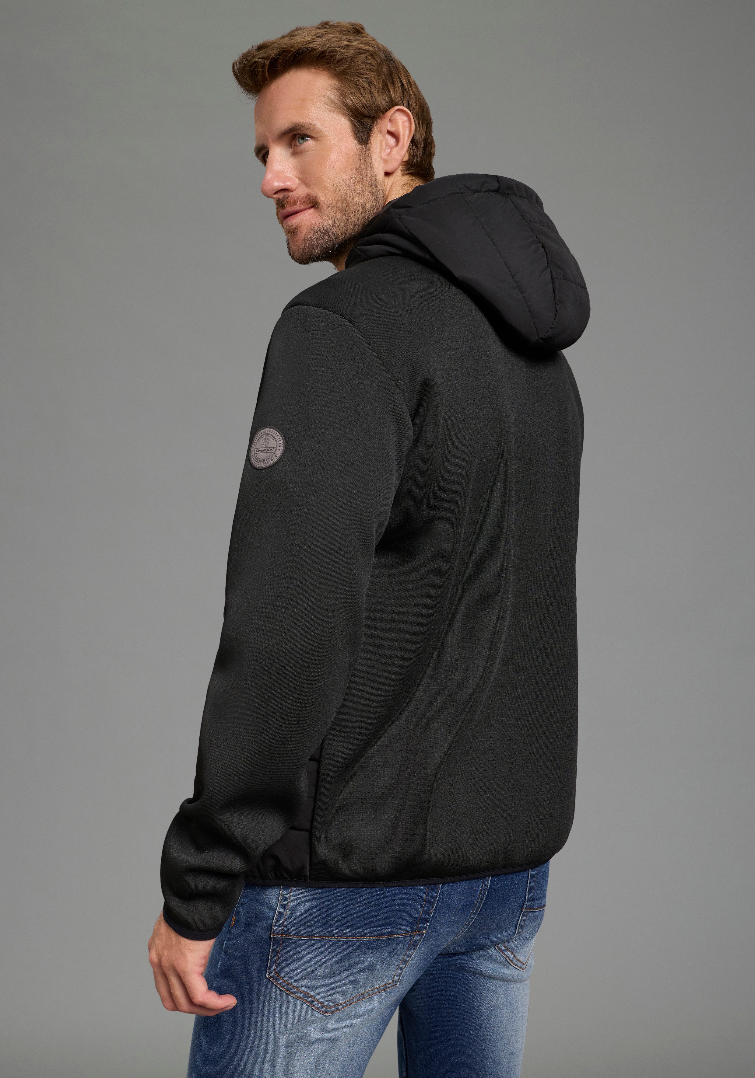 KangaROOS Hybridjacke mit Kapuze und Kordelzügen, mit Fleece-Innenfutter, Übergangsjacke