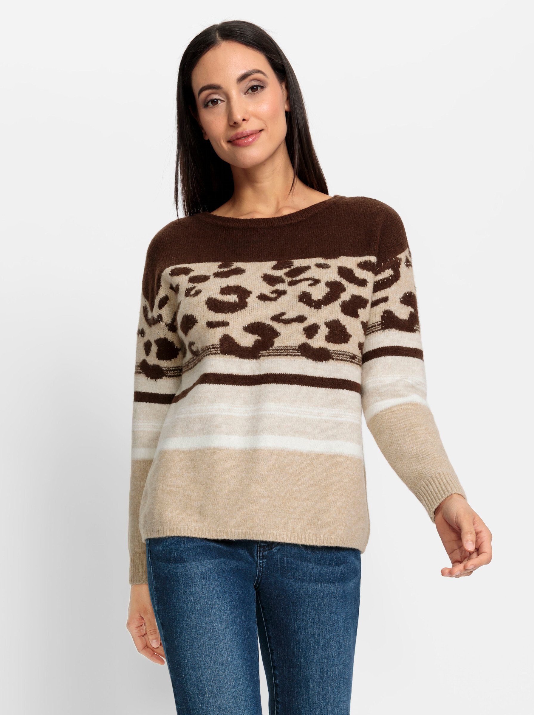 heine schoko-camel-gemustert Strickpullover