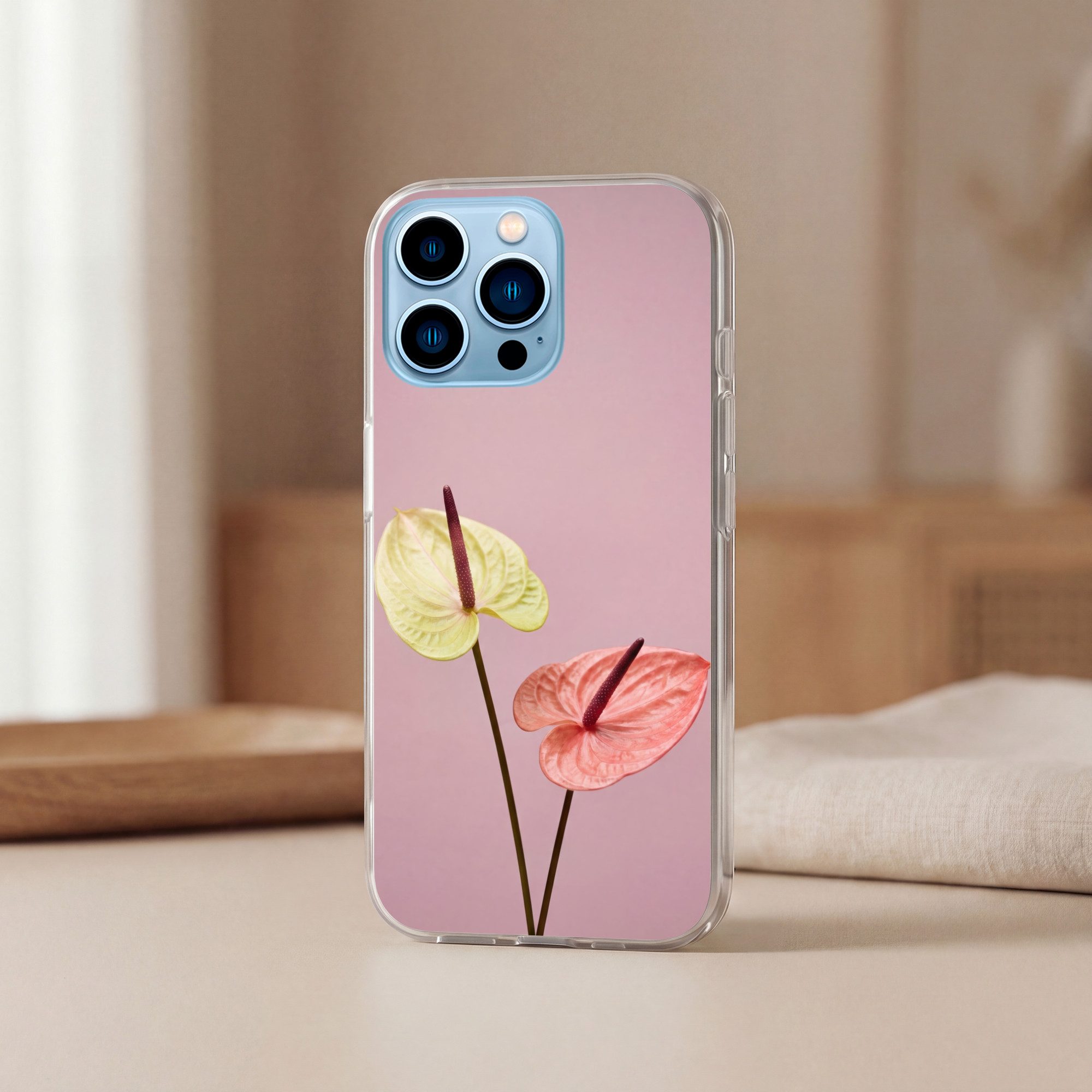 MuchoWow Handyhülle für Apple iPhone 13 Pro Blumen - Anthurien - Gelb - Rosa, Smartphone-Bumper, Print, Handy Schutzhülle Dünn
