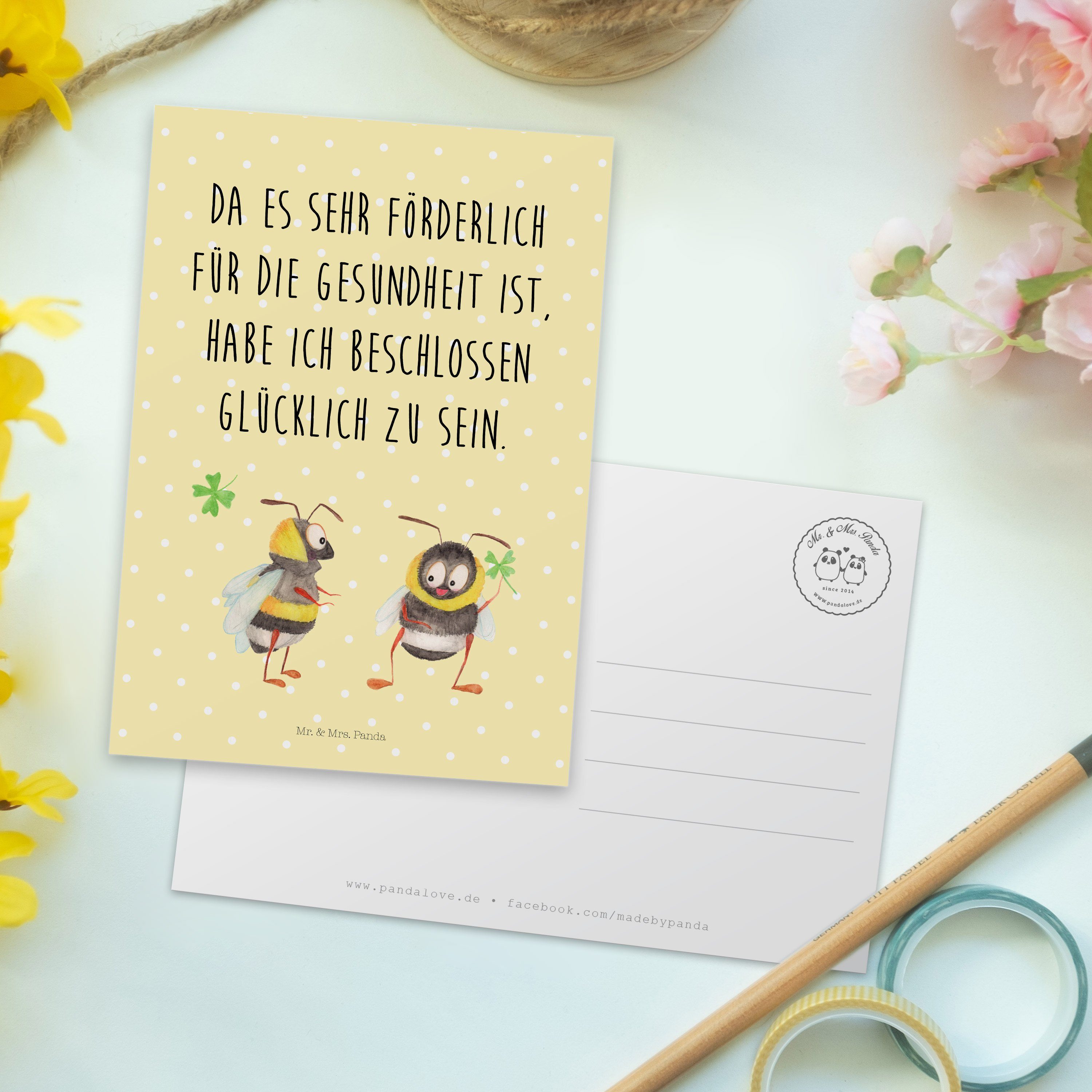 Mrs. Pastell Hummeln Gelb Einladungskarte, Kleeblatt - mit - Mr. Postkarte Geschenk, Panda & Bie