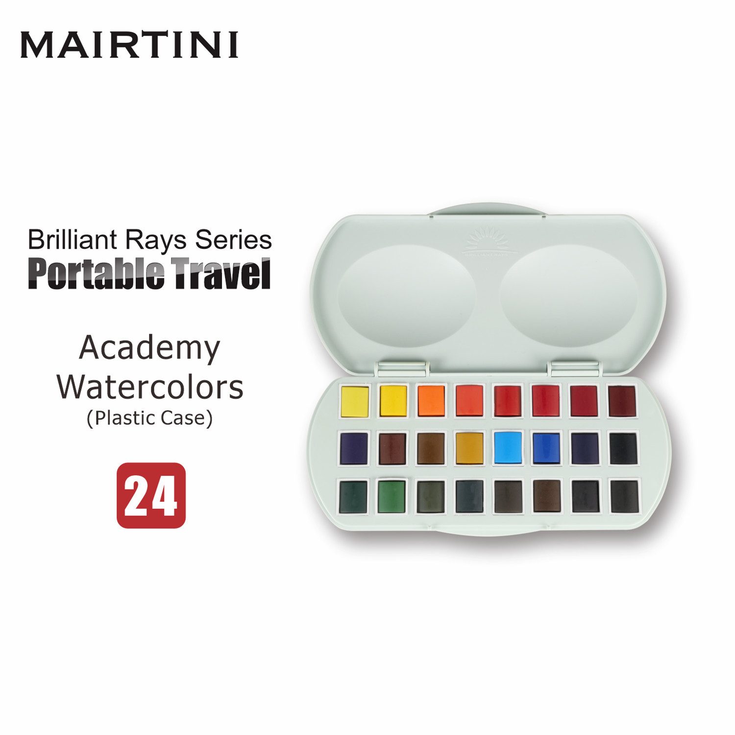 Mairtini Aquarellfarbe Set – 24 Farben in halben Näpfchen – mit Elegantes Ovaler Etui, Ideal für unterwegs & kreative Momente
