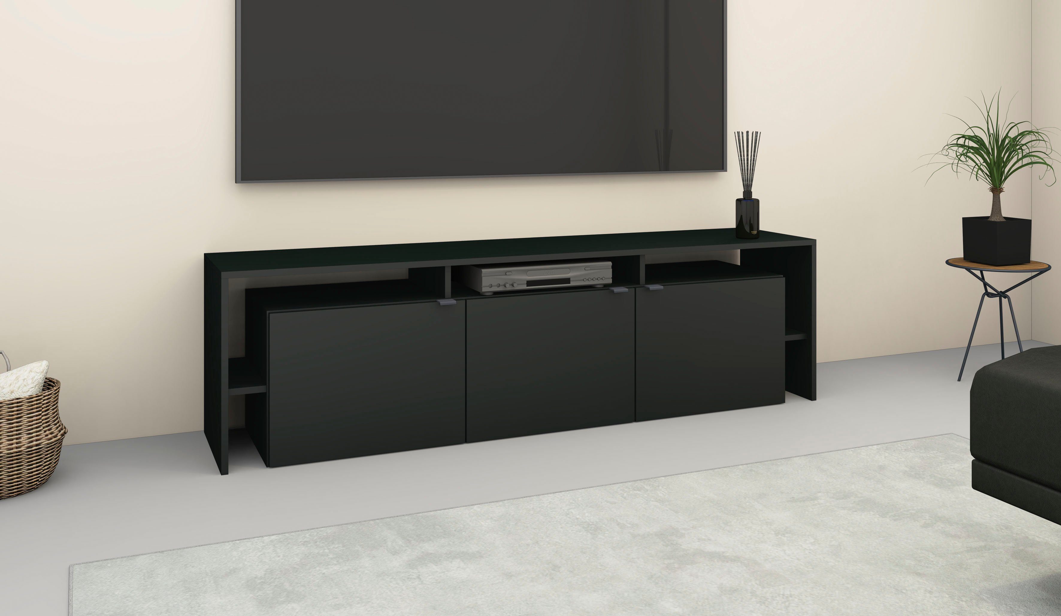 matt | / Möbel Breite mit matt schwarz schwarz schwarz Überbau 159 TV-Schrank cm, matt Sophia borchardt