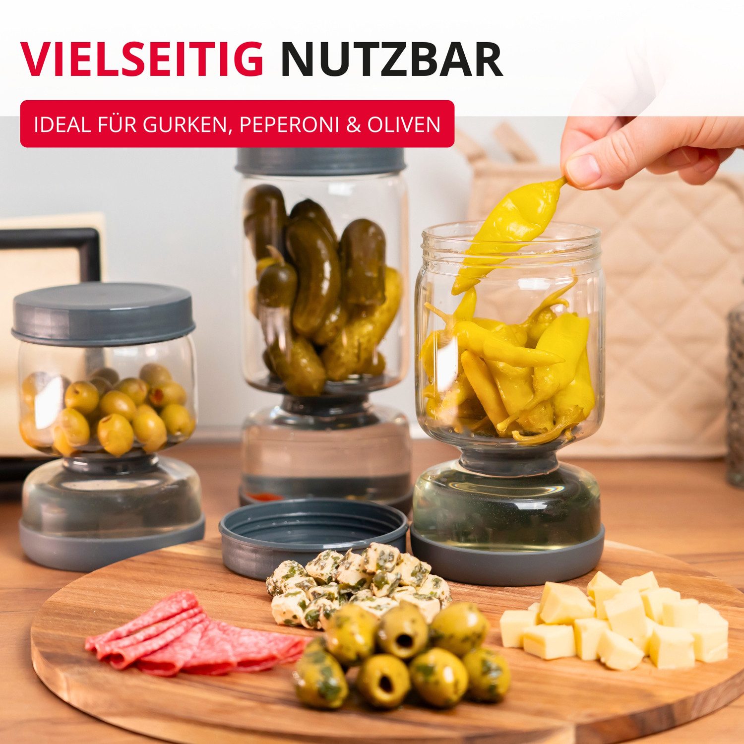 WESTMARK Küchensieb Abtropfglas 1 Stk – Einlegeglas, zum Abtropfen und Servieren, 900 ml, Borosilikat Glas, Silikon, PP – Bild 5 von 5