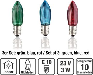 Hellum LED-Leuchtmittel Hellum 3x Riffelkerze E10 23V 3W bunt