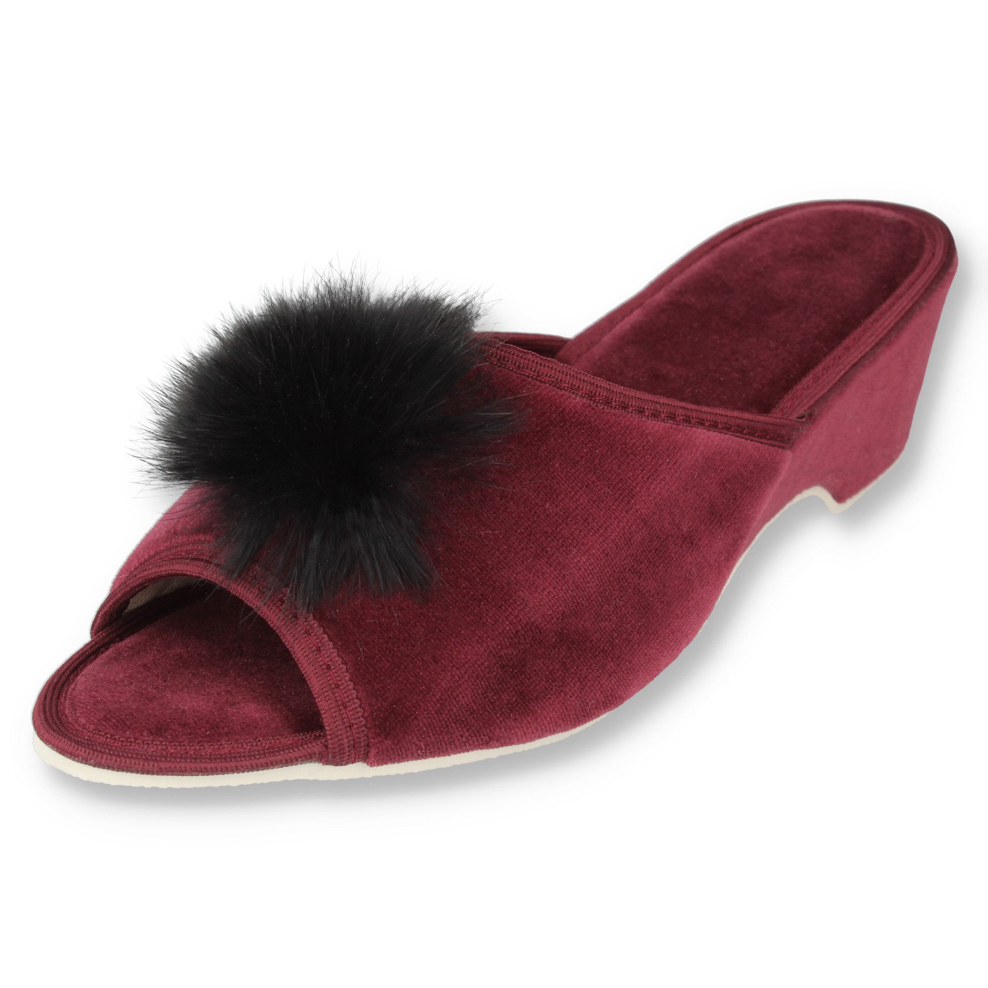 filsko Latina Elegante Samt Pantoffeln für Damen mit Puschel Hausschuh