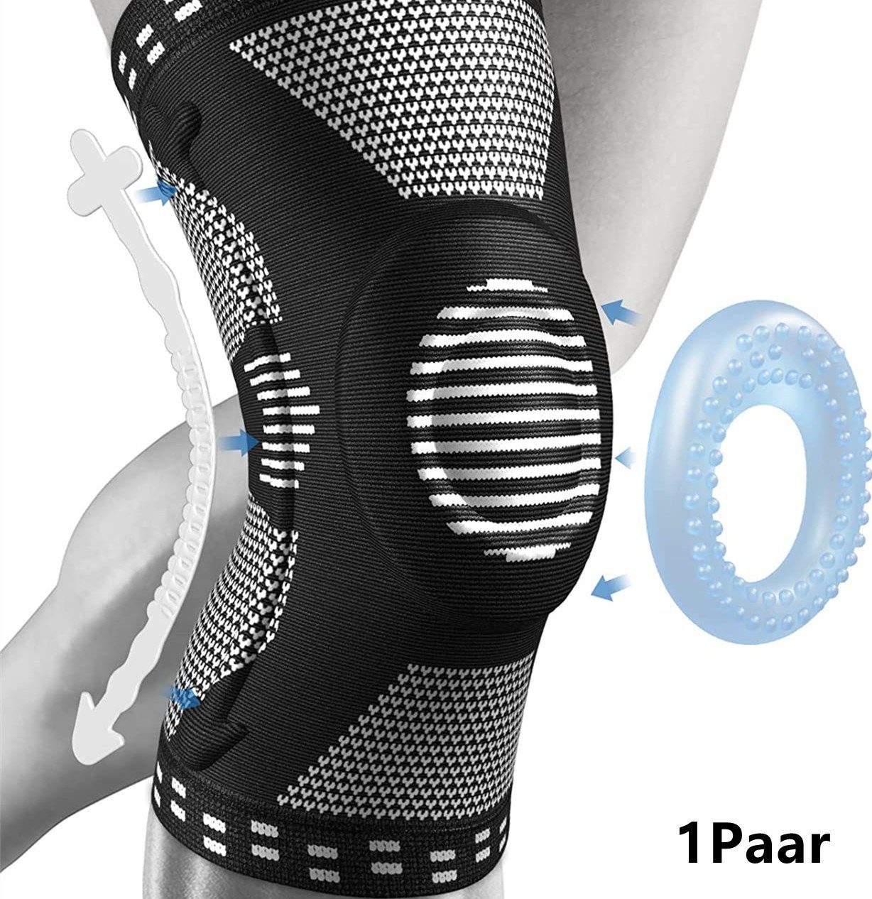 XDeer Kniebandage Kniestütze,Komprimierte Kniebandage für Männer Frauen, mit Seitenstabilisatoren,Patella Pad,Knieschützer für ACL,Sport