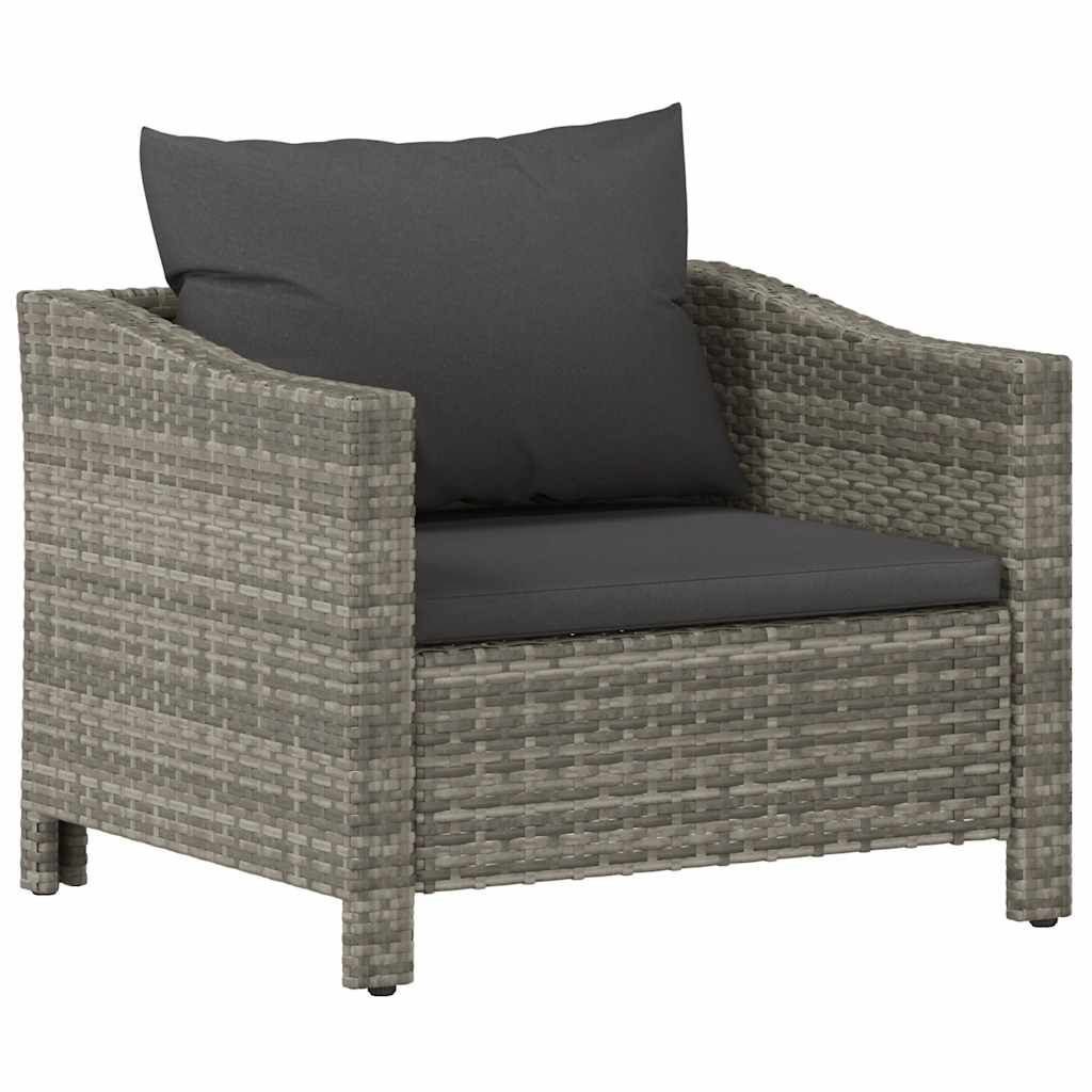 Nettlife Gartensessel mit Kissen Grau Poly Rattan (1-St., 1 x Gartensessel, 1 x Sitzkissen, 1 x Rückenkissen), Haltbares Material, Stabiler Rahmen