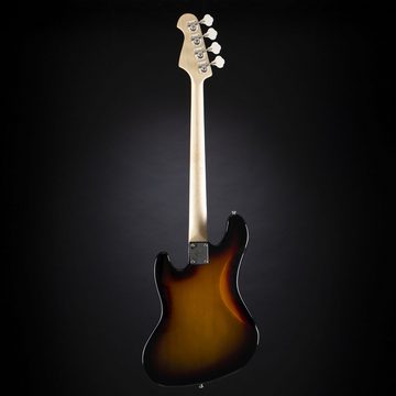 J & D E-Bass, E-Bass, Bass Gitarre mit 4 Saiten und Linde Korpus, JB Bass mit 2 Single Coil Tonabnehmern und passiver Elektronik, 3-Tone Sunburst, E-Bass, Bass Gitarre, 4 Saiten, Linde Korpus, JB Bass, Single Coil T