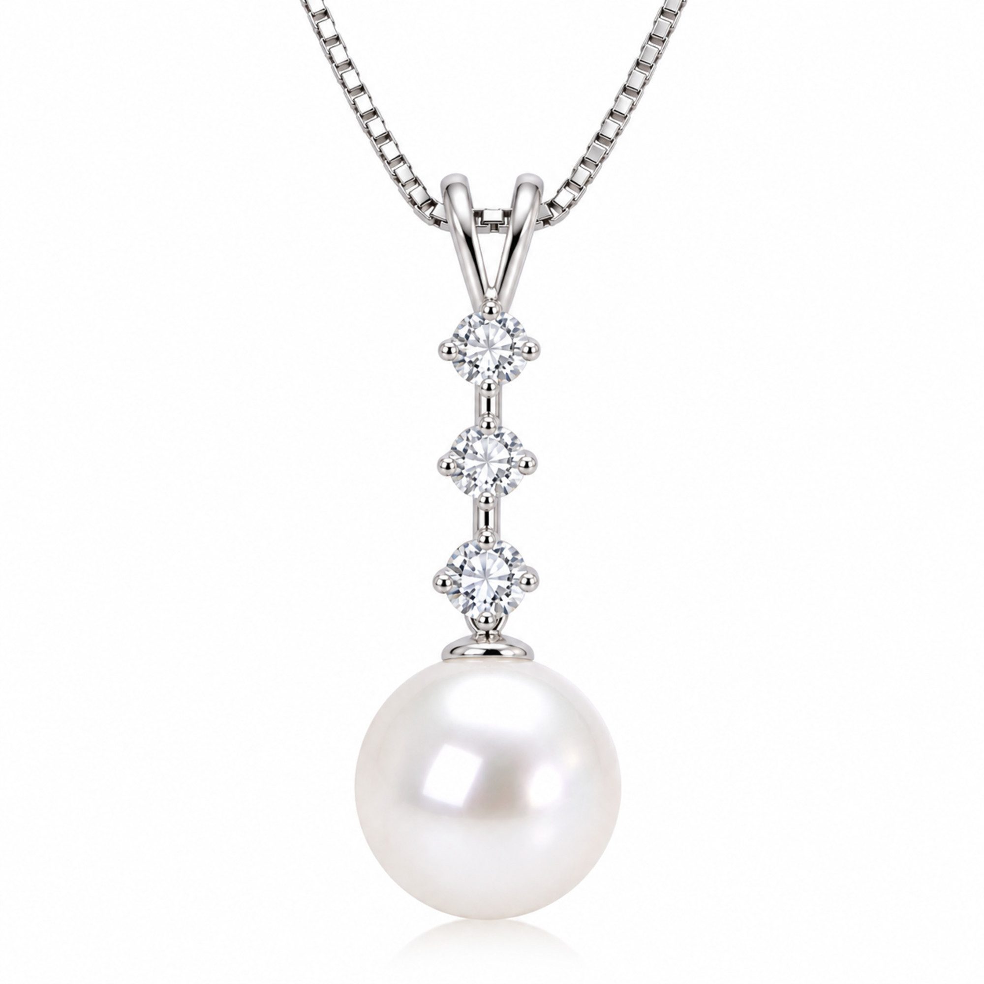 ROUGEMONT Perlenkette Funkelnde Moissanit Damen Perlenkette 1,0ct 925 Sterling Silber, Echtschmuck mit Echtheitszertifikat