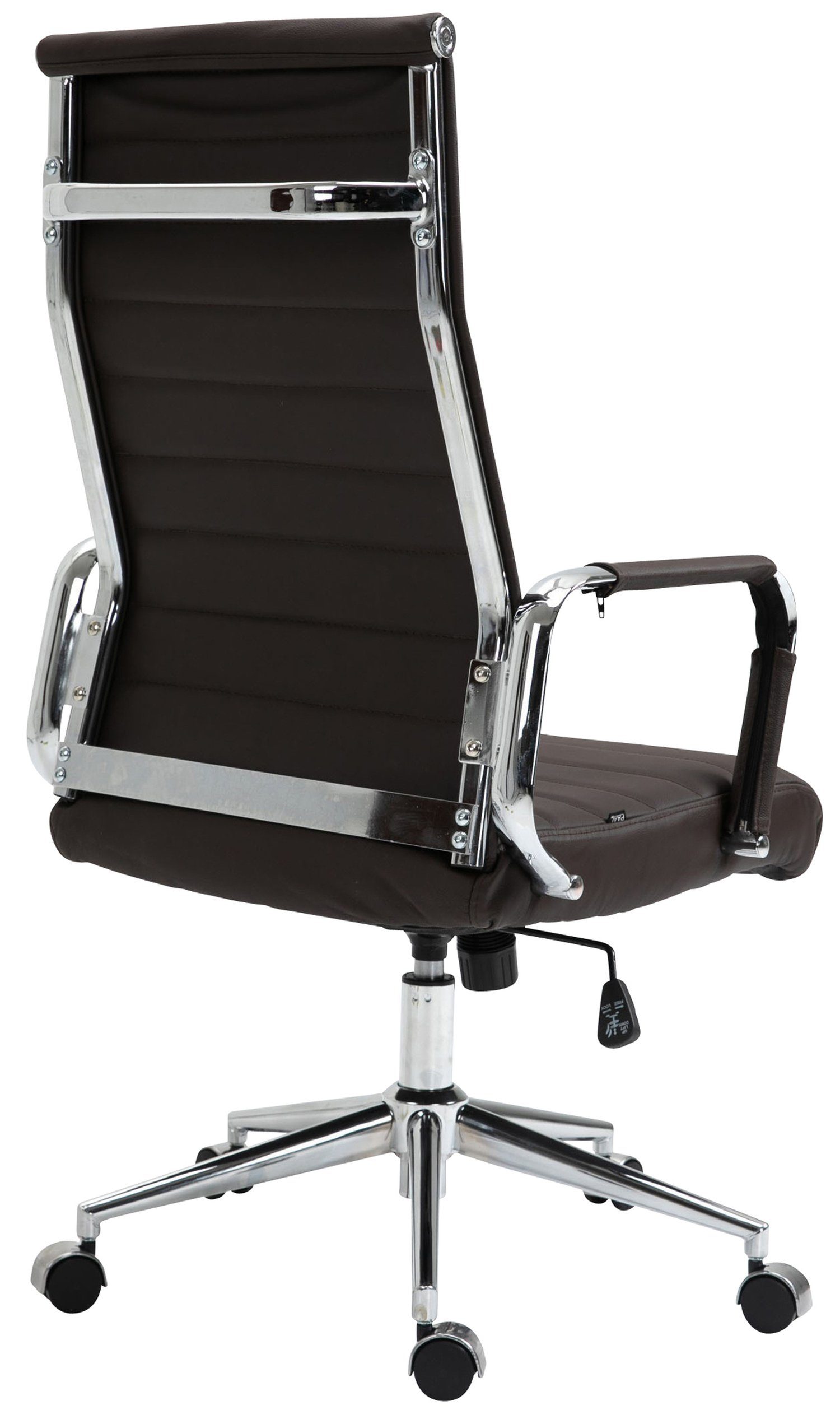 TPFLiving Bürostuhl Koro Rückenlehne Gestell: Drehstuhl, drehbar - Echtleder chrom Bürostuhl Chefsessel, (Schreibtischstuhl, und mit braun bequemer Metall 360° höhenverstellbar - Sitz: XXL)