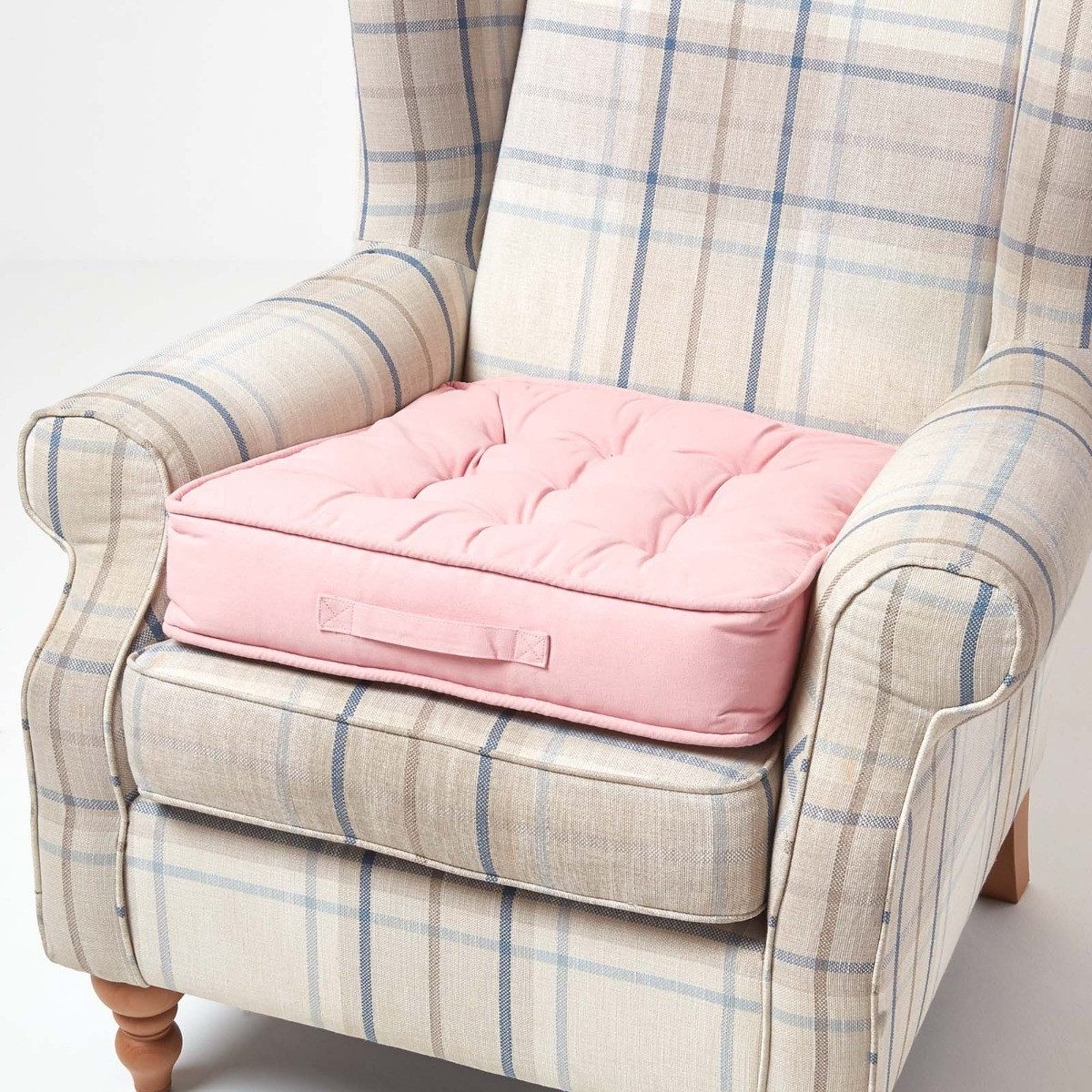 Homescapes Sitzkissen Dickes Sitzkissen rosa – bequemes Sesselkissen mit Baumwollbezug