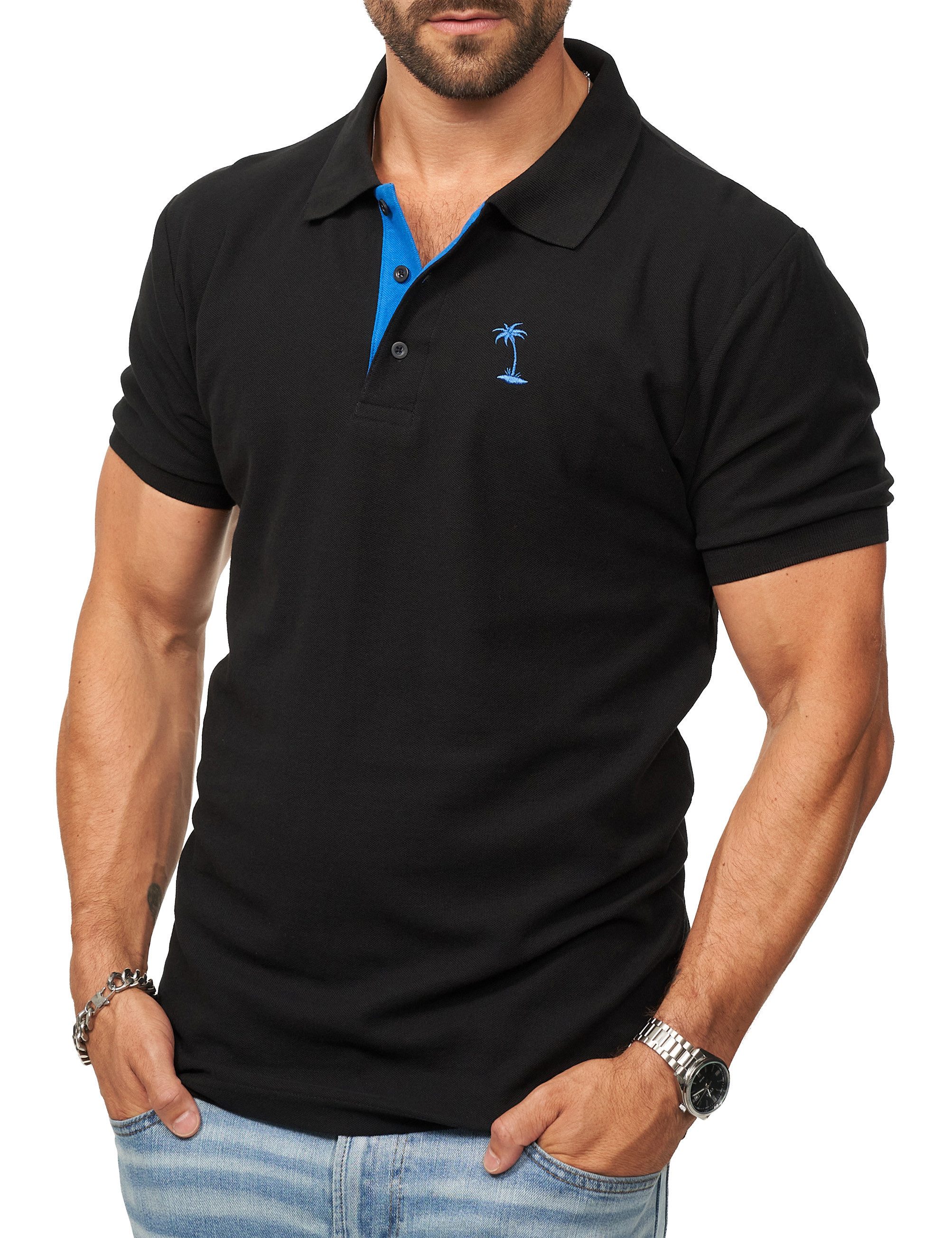 DAILY COTTON Poloshirt in Kurzarm als Freizeit Polo T-Shirt - Polo-Hemd für Herren (1-tlg) Männer Polohemd im Regular-Fit in Piqué-Qualität mit Palmen-Logo