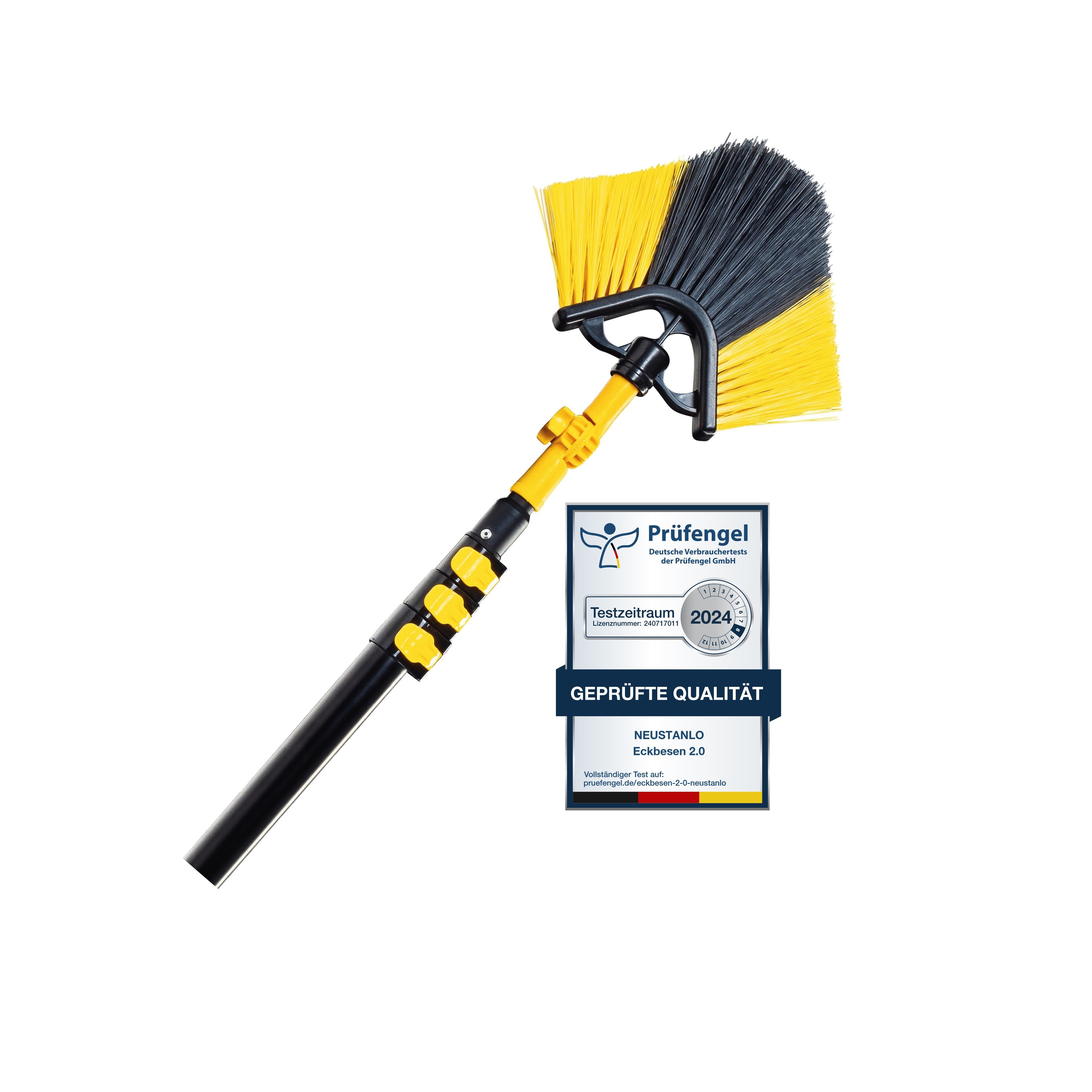 Neustanlo Teleskopstiel Eckbesen 2.0, intuitives Schnellspannsystem, Länge: 4,2 Meter, ergonomischer Soft-Touch Handgriff, ideal zur Pflege von großen Höhen