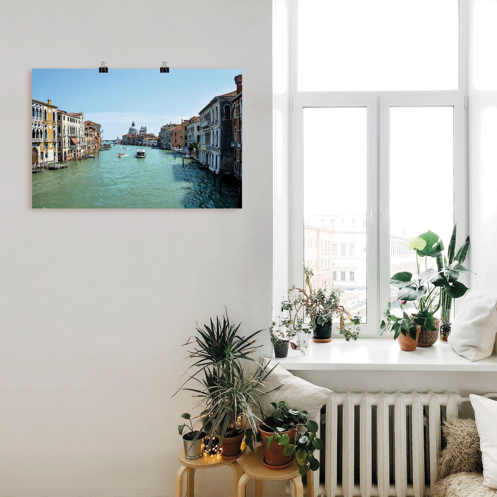 Leinwandbild, Venedig St), oder Italien Poster Größen Wandbild Artland Sonnenschein, Grande in bei Canale Wandaufkleber versch. als Alubild, (1