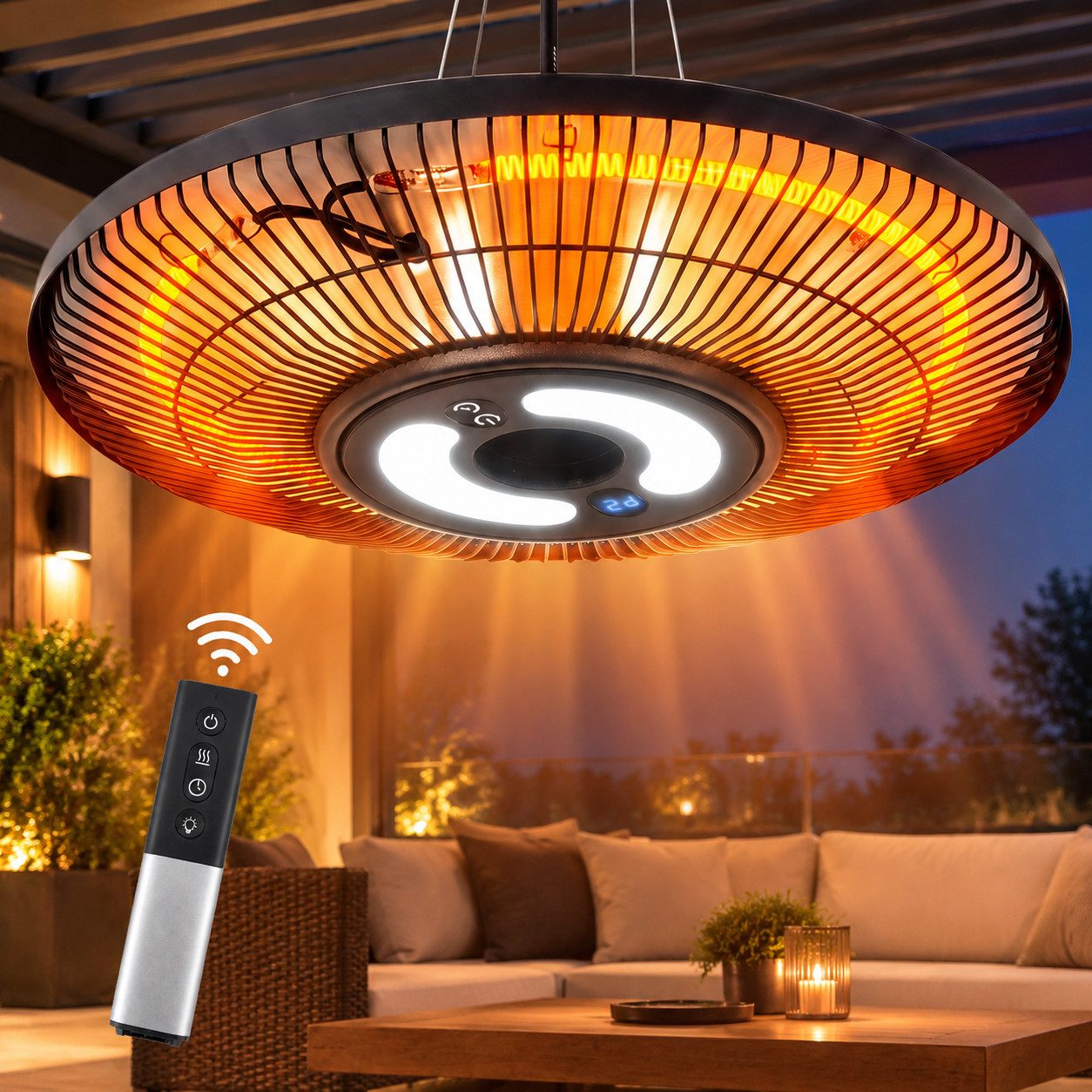 Ledklang Heizstrahler Beleuchtung Infrarotstrahler Innen&Außen,Infrarotheizung Fernbedienung, 2000 W, 42*42*59cm 3 Heizstufen&praktische Timer-Funktion für Terrasse,Balkon