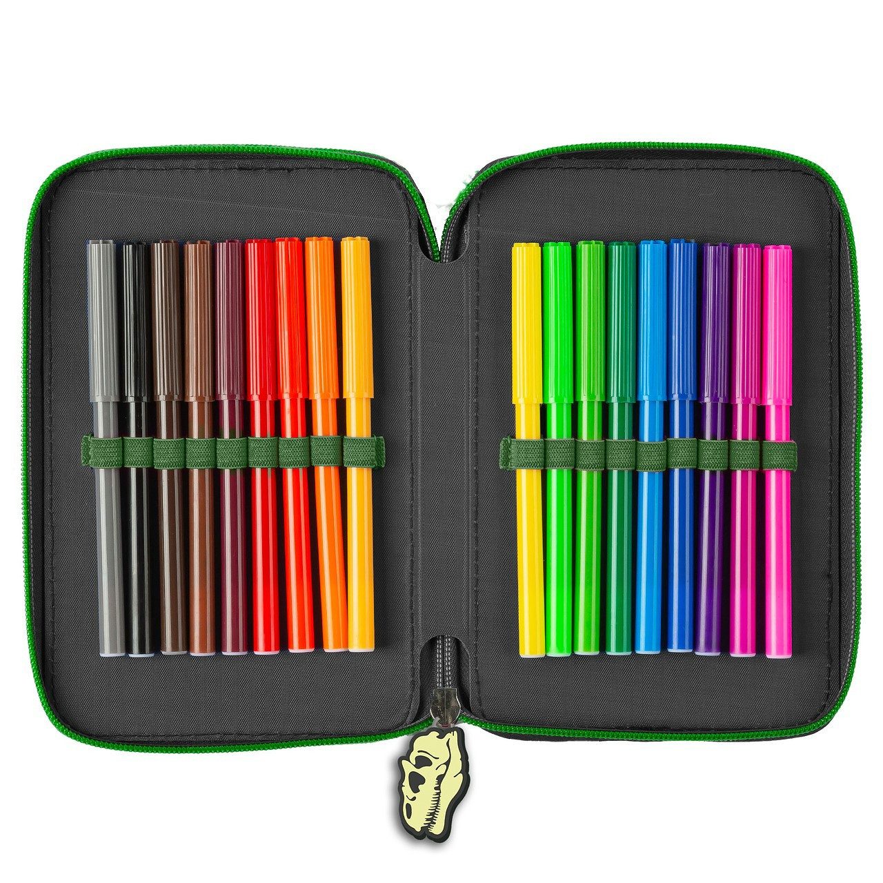 DERFORM Federtasche Dino T Rex 3 Fach gefüllt Federmäppchen Federmappe Dinosaurier, (43-tlg)