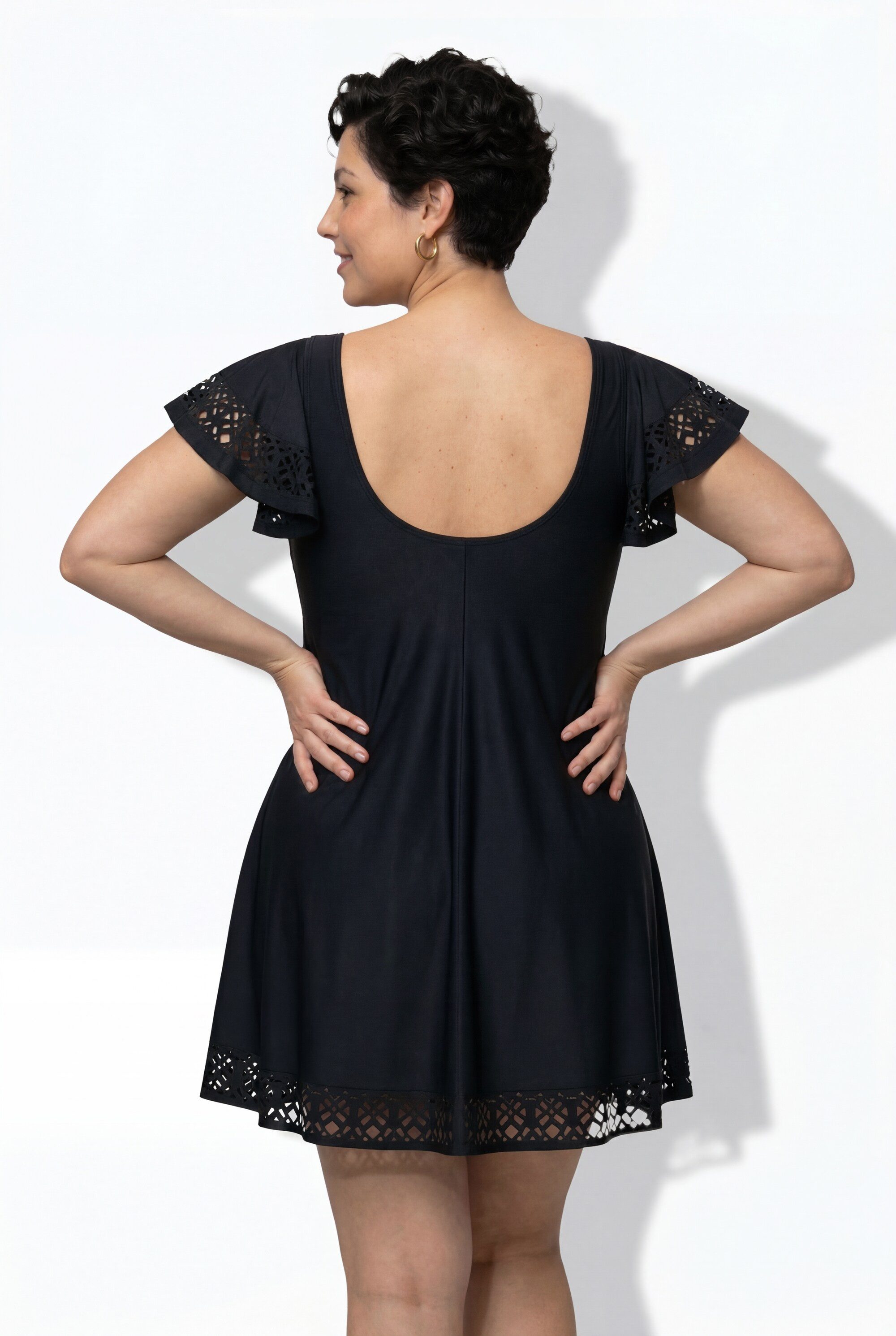 Ulla Popken Badekleid Badekleid Flügelärmel Softschalen Lasercut-Muster