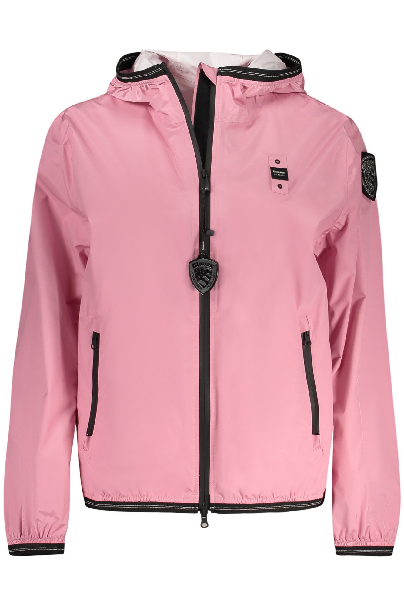 Blauer Outdoorjacke Wasserdichte Damenjacke in Rosa mit Kapuze und Strassapplikation