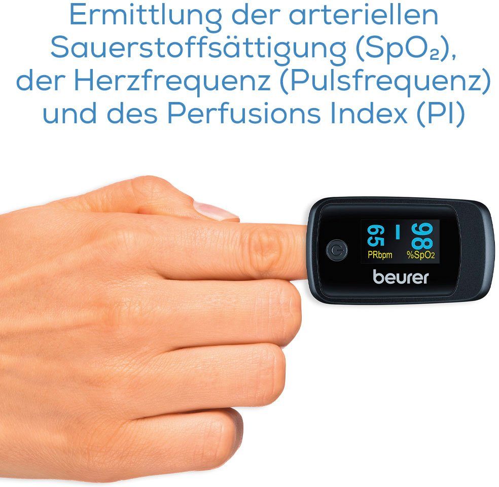 BEURER Pulsoximeter PO 45, Sauerstoffsättigung ohne Blutabnahme messen, mit einer Symbolanzeige auf dem Farbdisplay