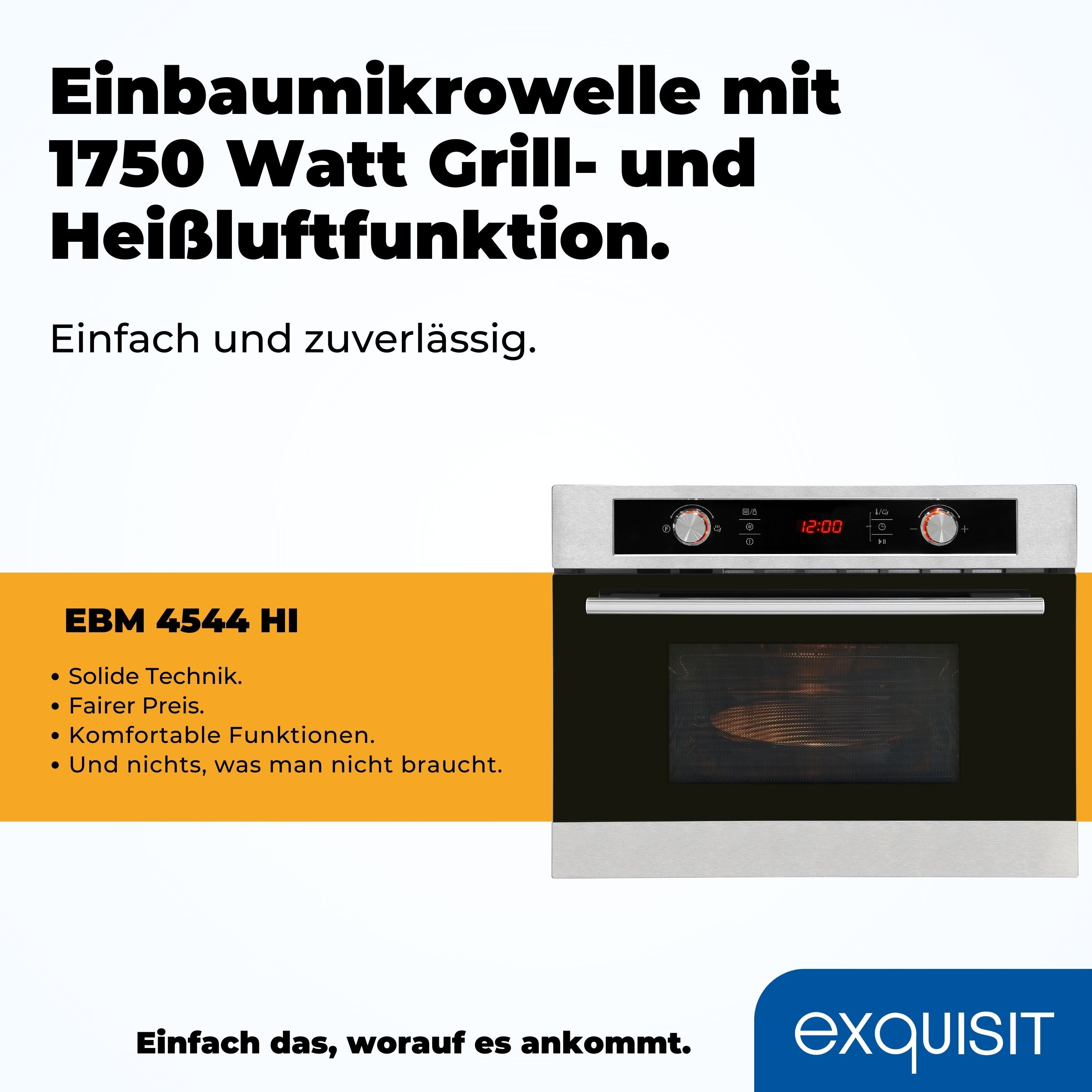exquisit Einbau-Mikrowelle EBM 4544 Hi, Mikrowelle, 44 l, Egal ob Pizza, Gemüse oder Fleisch-perfekte Ergebnisse auf Knopfdruck