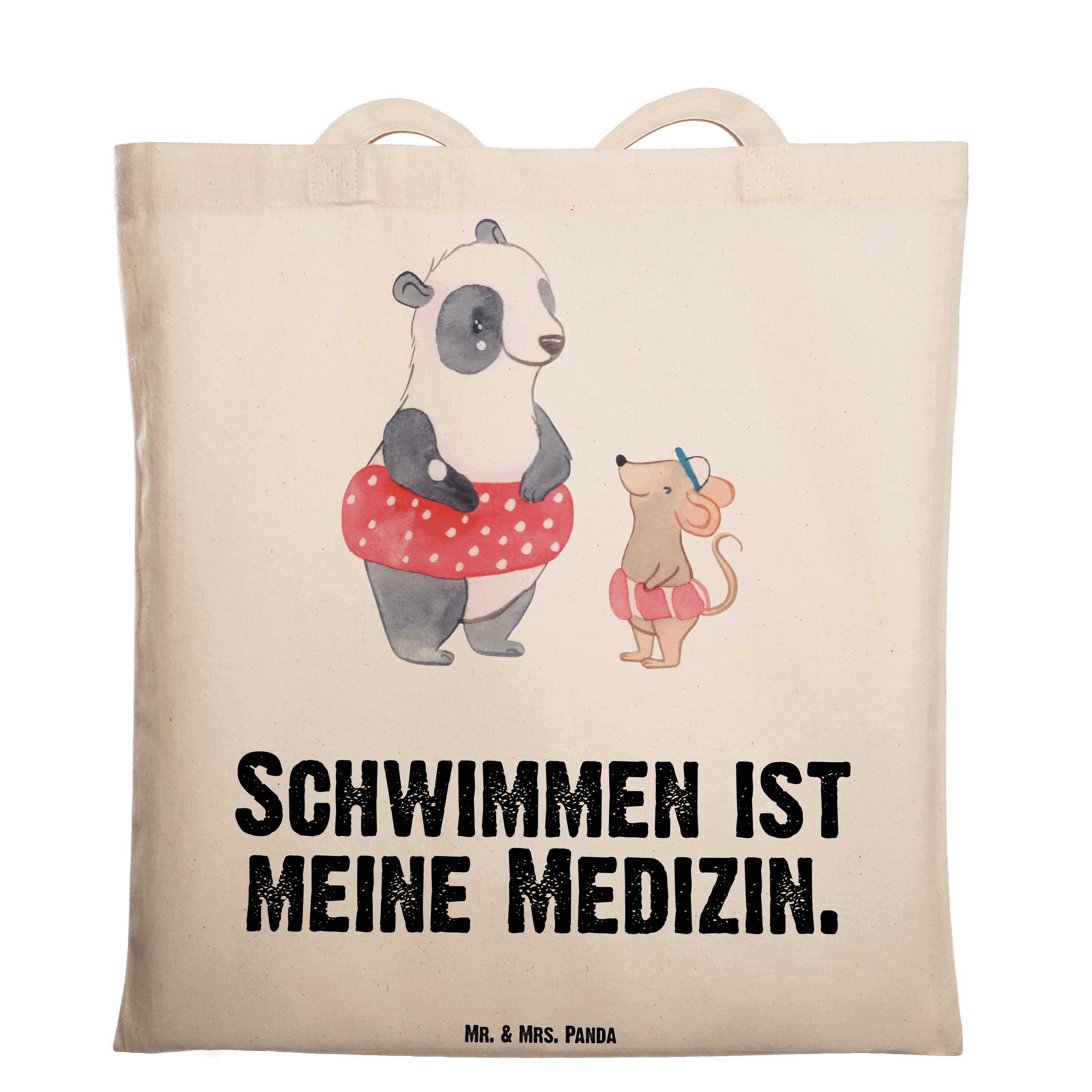 Mr. & Mrs. Panda Tragetasche Otter Schwimmen Medizin - Transparent - Geschenk, Stoffbeutel, Sport, (1-tlg)