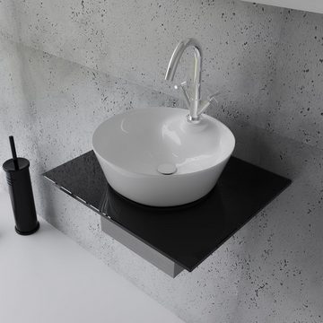 Alpenberger Aufsatzwaschbecken Waschbecken Schale auf Granit Waschtischplatte & Edelstahlkasten (4-tlg., Waschtisch SET), Waschschale Rund mit Nano - Schale mit Hahnloch