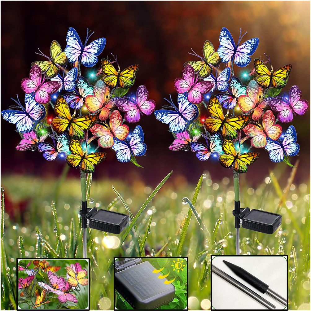 Sunicol LED Solarleuchte Schmetterling Solarlampen für Außen Garten, IP65 Wasserdicht, für Pathway Yard Halloween Dekoratives, 2/4 Stück