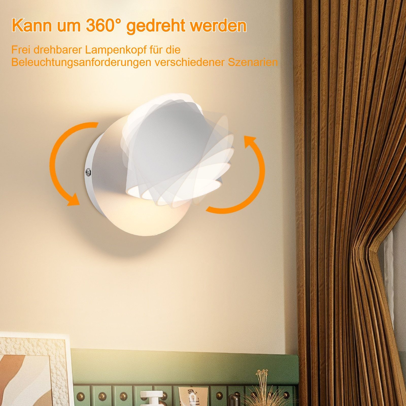 BlingBin Wandleuchte LED Wandlampe Drehbare Bettleuchte Lesen Lampe, 8W LED Wandstrahler Auf und ab Einstellbarer Lichtstrahl, LED fest integriert, warmes Licht, Wandbeleuchtung für Schlafzimmer Wohnzimmer Flur Treppenhaus