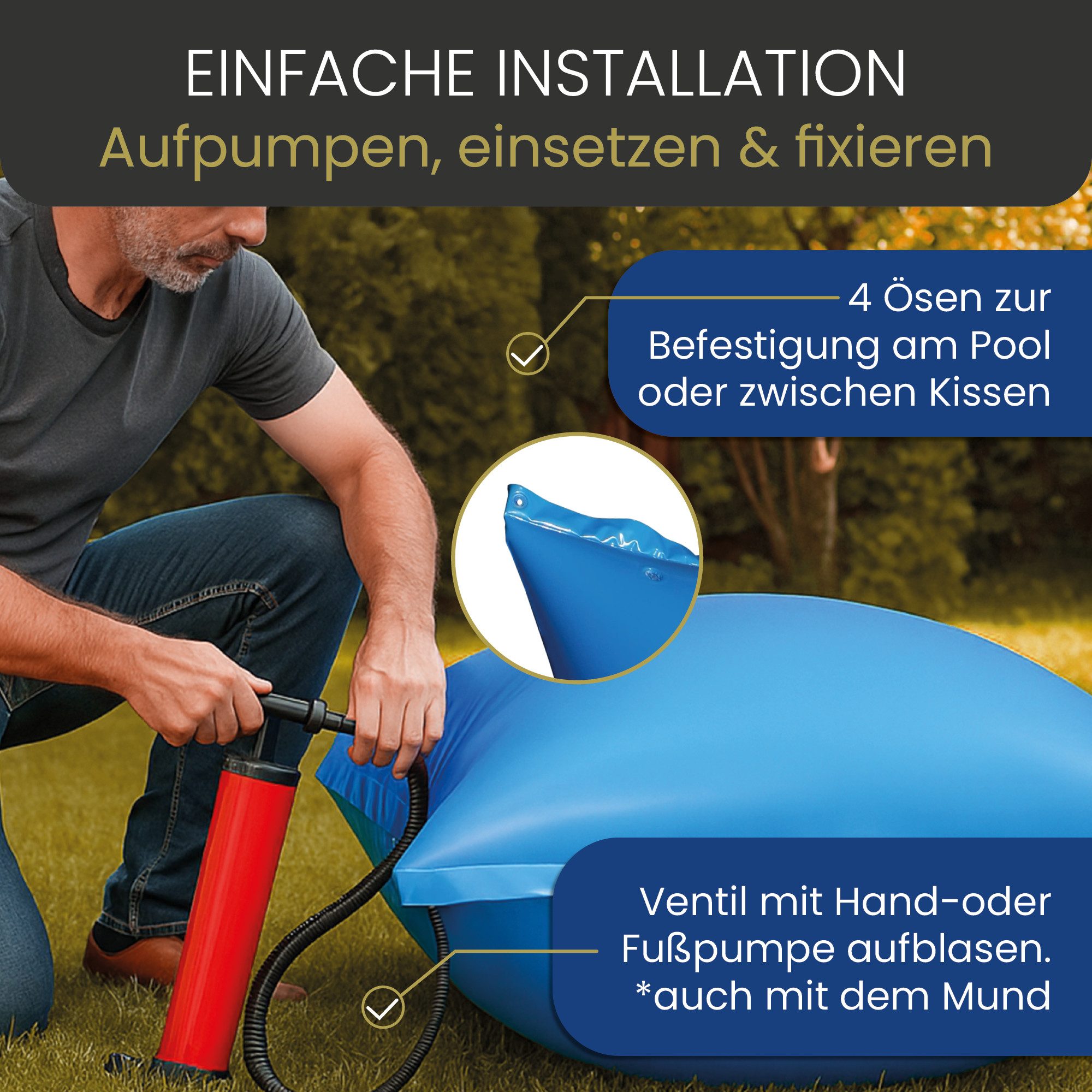 HAF Pool-Abdeckplane Poolkissen Winter Luftkissen Winterkissen Aufblasbare Pool Abdeckung (Effektiver Schutz vor Frostschäden und Verschmutzung, 3-St., Maße (au – Bild 5 von 5