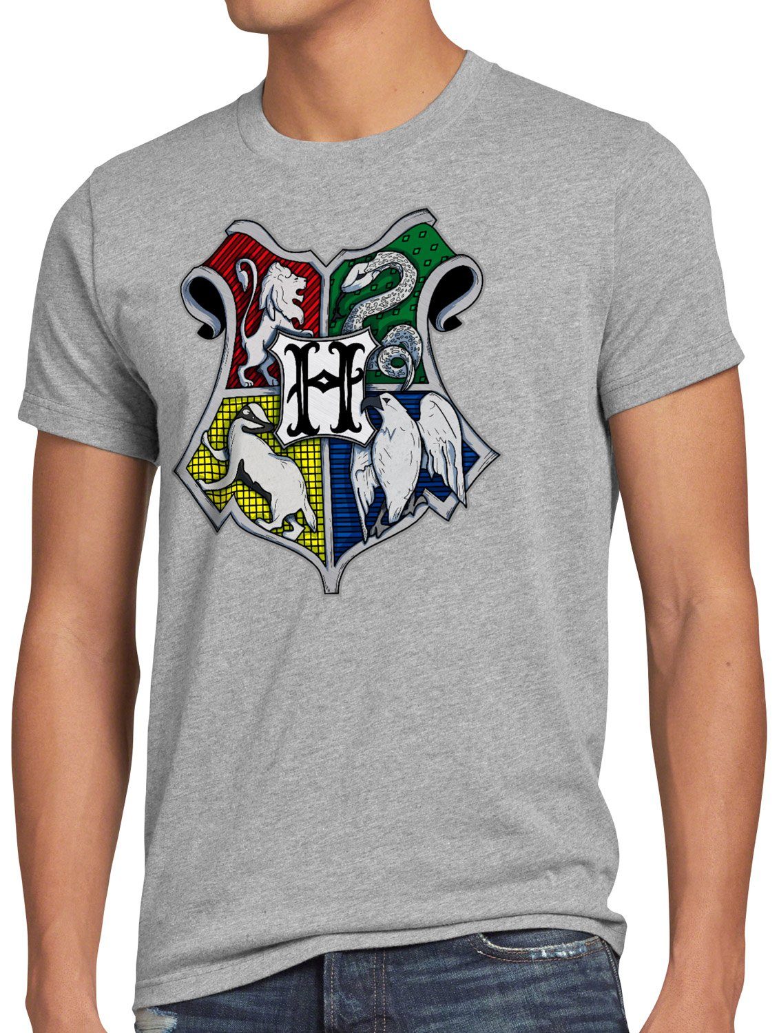 meliert adler magic potter schlange style3 T-Shirt grau zauberei Zauberschule löwe Print-Shirt Herren