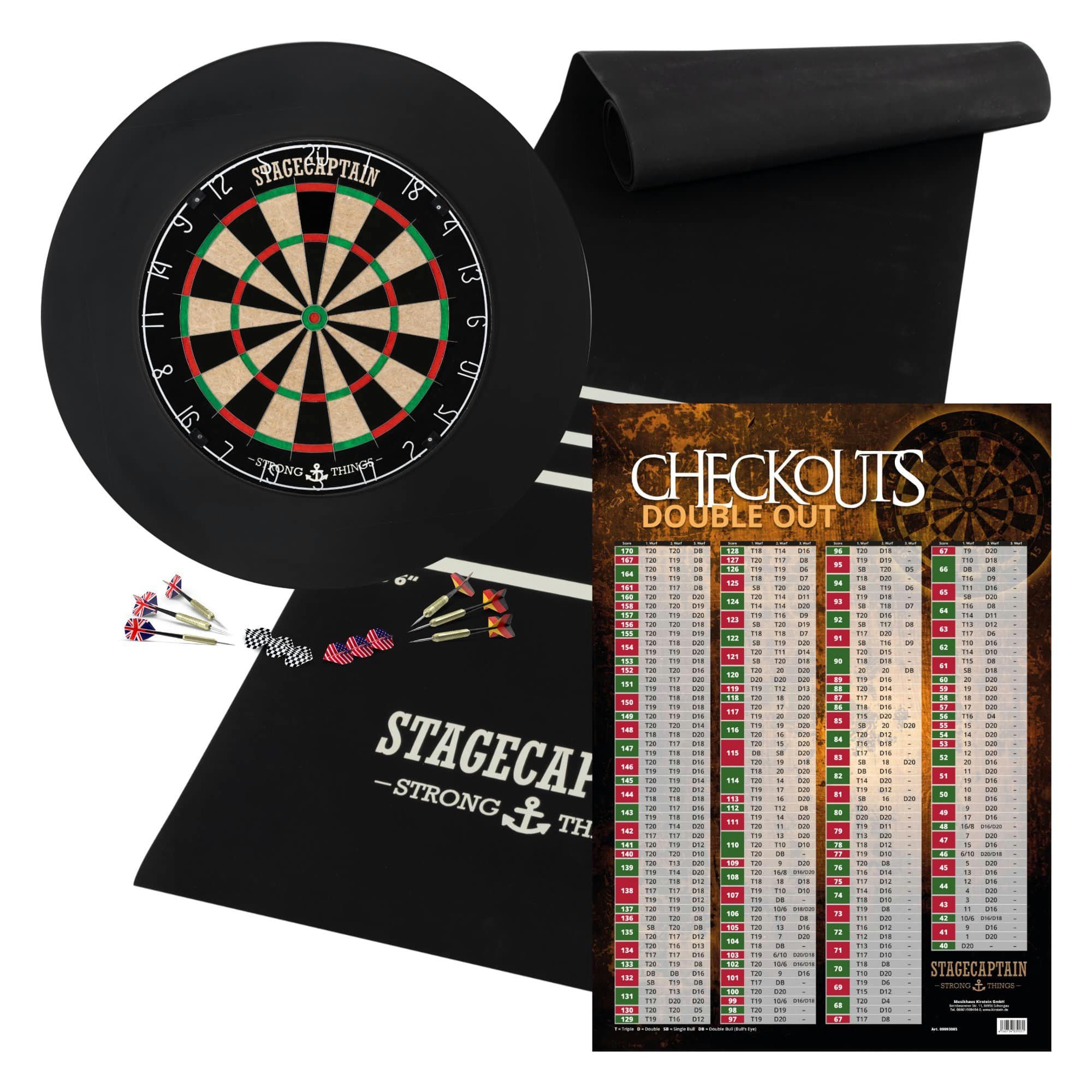 Stagecaptain Dartscheibe DBS-1715 BullsEye Pro, (Home Set, inkl. Dartmatte, Dart-Surround und Poster), Steeldartscheibe aus Sisal mit dünnen Drähten