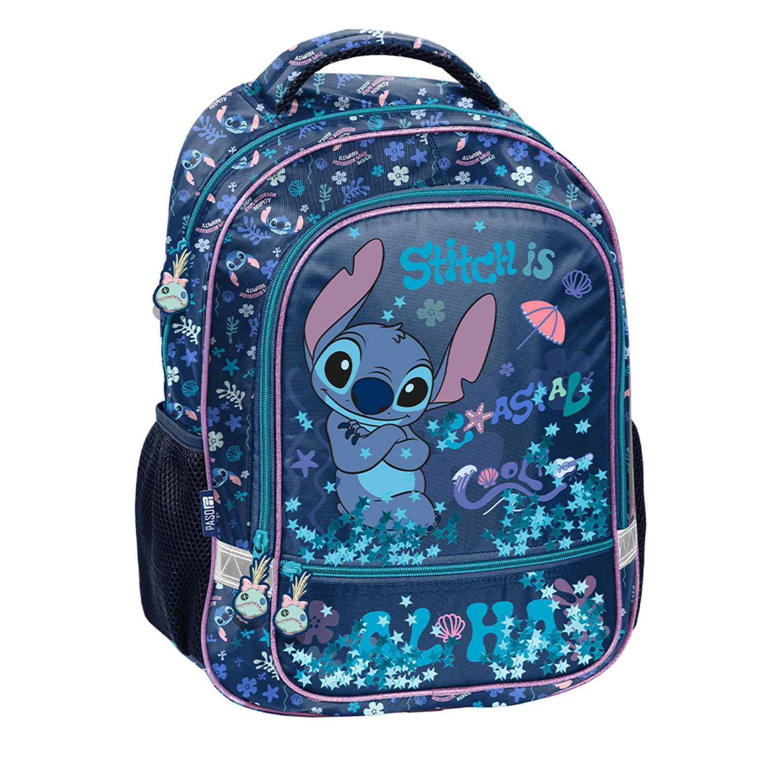 PASO Schulrucksack Stitch Schulset: Rucksack, Federmäppchen, Tasche (3-tlg), Zwei Fächer, Verstellbare Schultergurte, Reflektierende Elemente