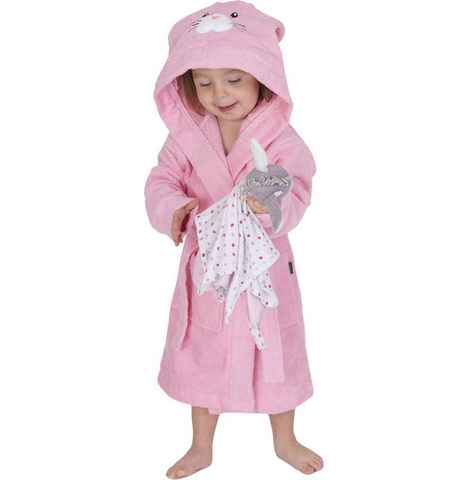 Wewo fashion Kinderbademantel 8024, Kurzform, Baumwolle, Kapuze, Gürtel, für Mädchen & Jungen, mit niedlicher Kapuze