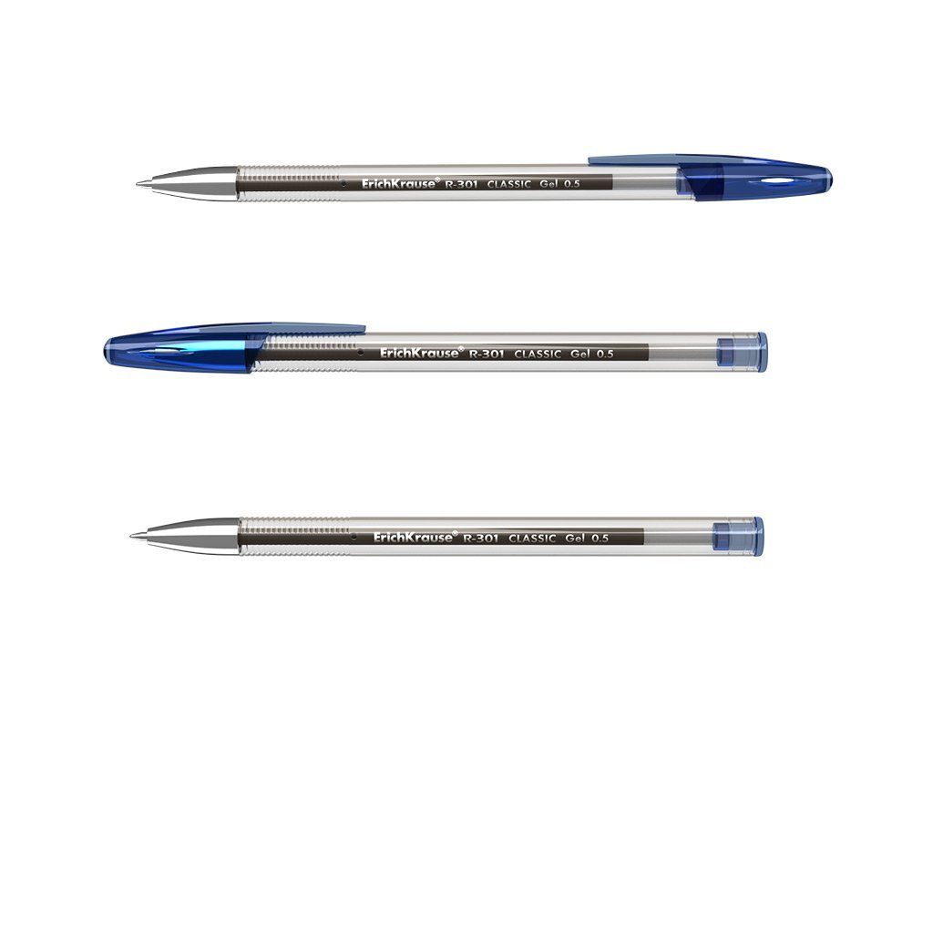 Erich Krause Gelschreiber, Kugelschreiber Gel 0.5 Pack Stick Blau Tinte Gelstifte Klar R-301 12er